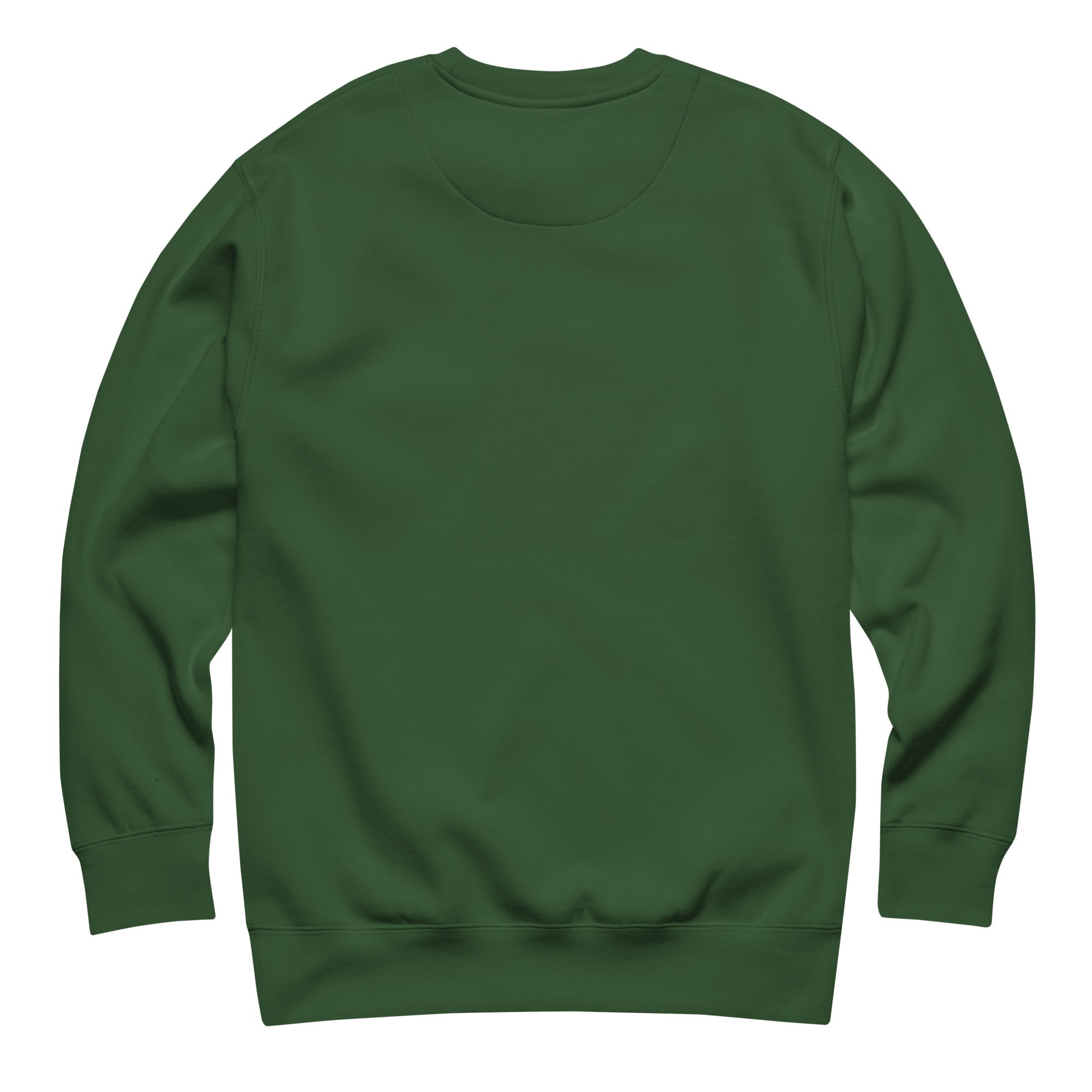 Flat lay back view of a forest green crewneck sweatshirt with no visible text or design.