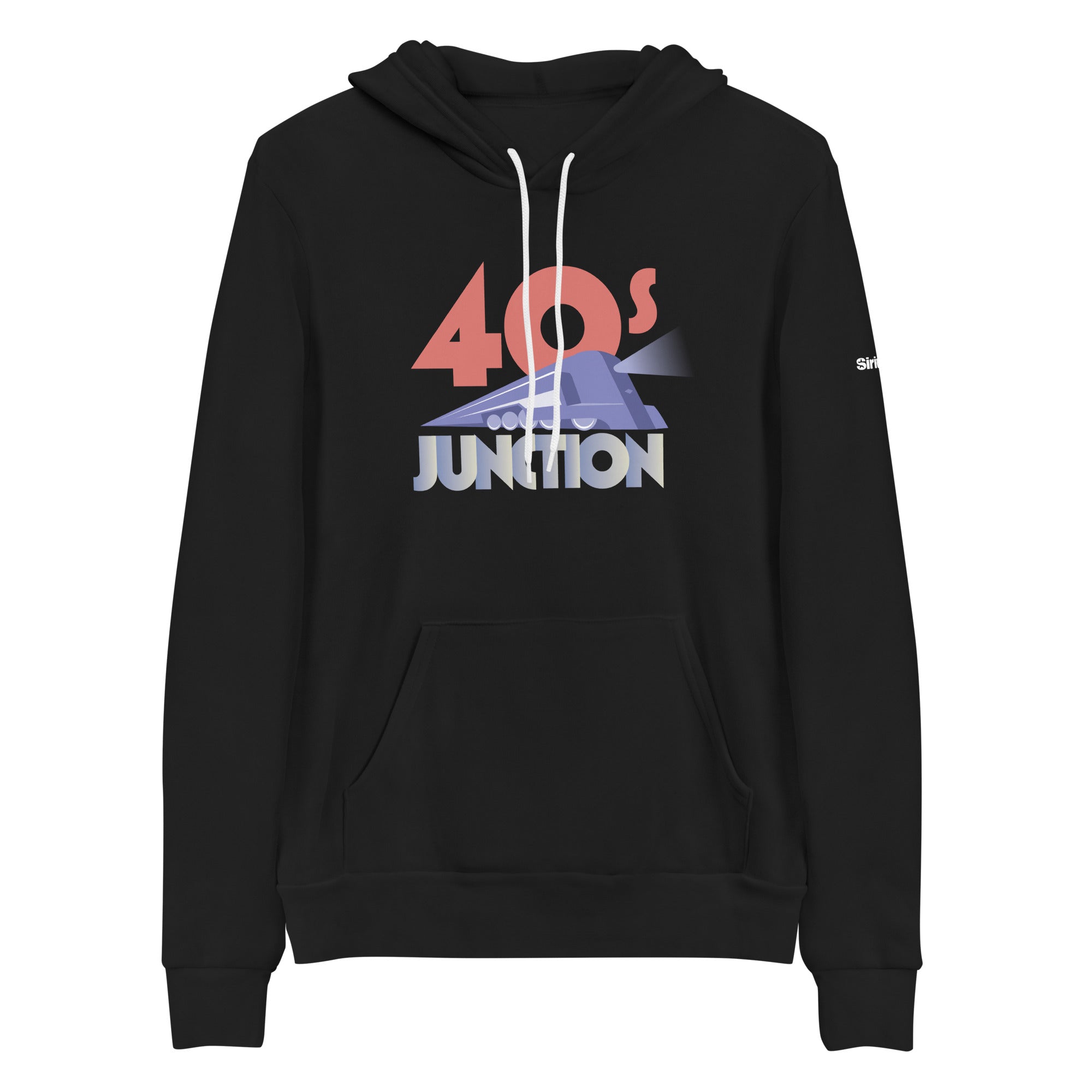 Black hoodie featuring a retro design with '40s JUNCTION' text and a stylized graphic.