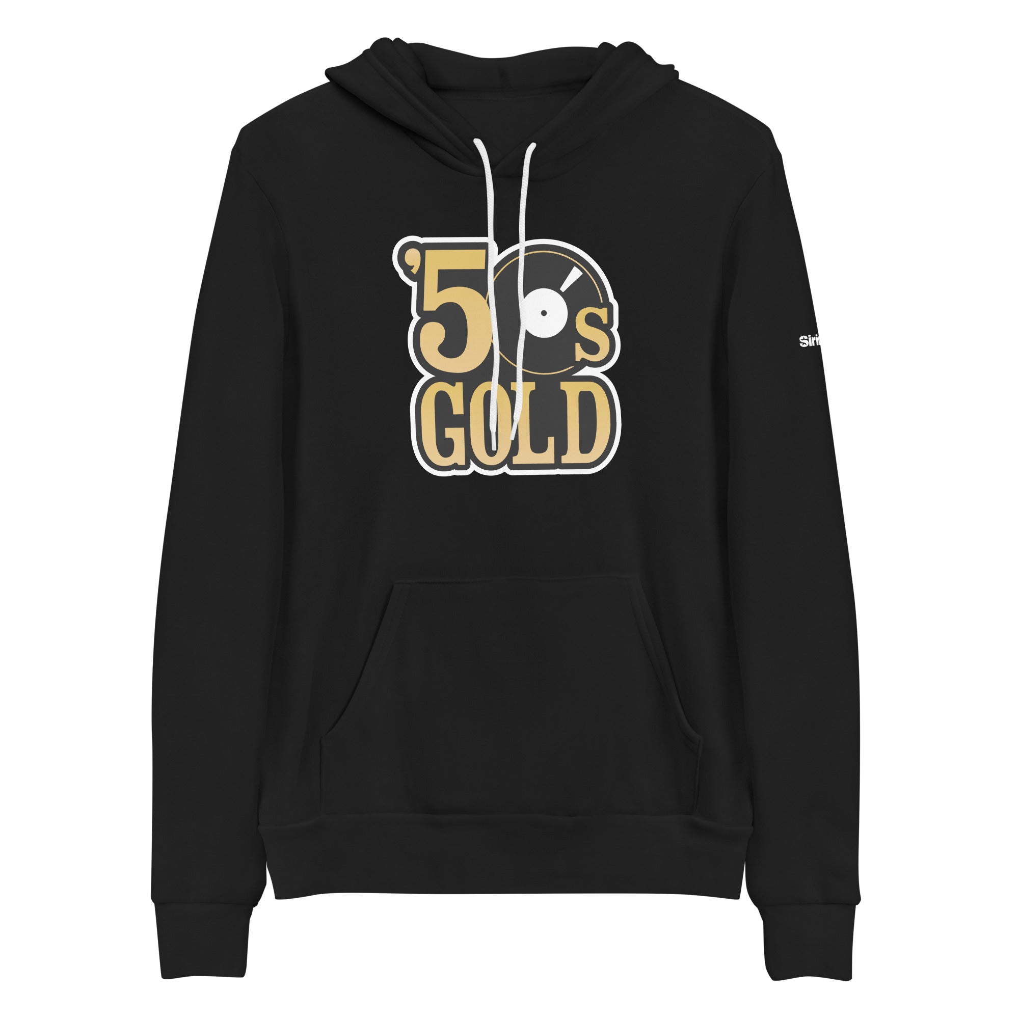 Black hoodie featuring a retro '50s Gold design with a vinyl record graphic in black, white and gold.