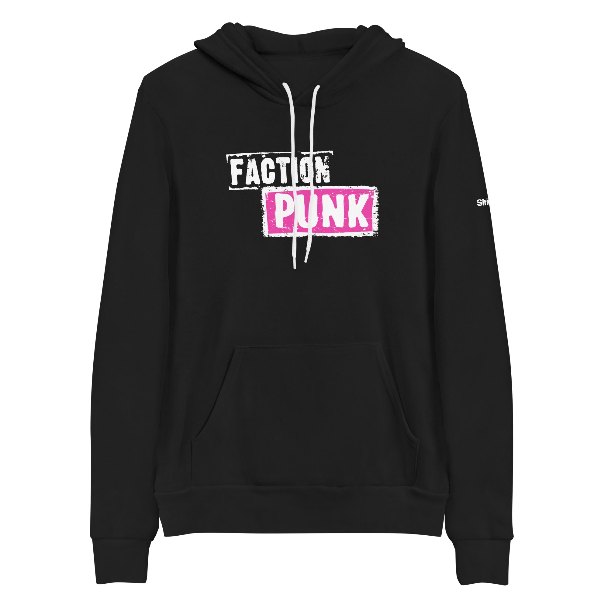 Black hoodie featuring the text 'FACTION PUNK' in white and pink.