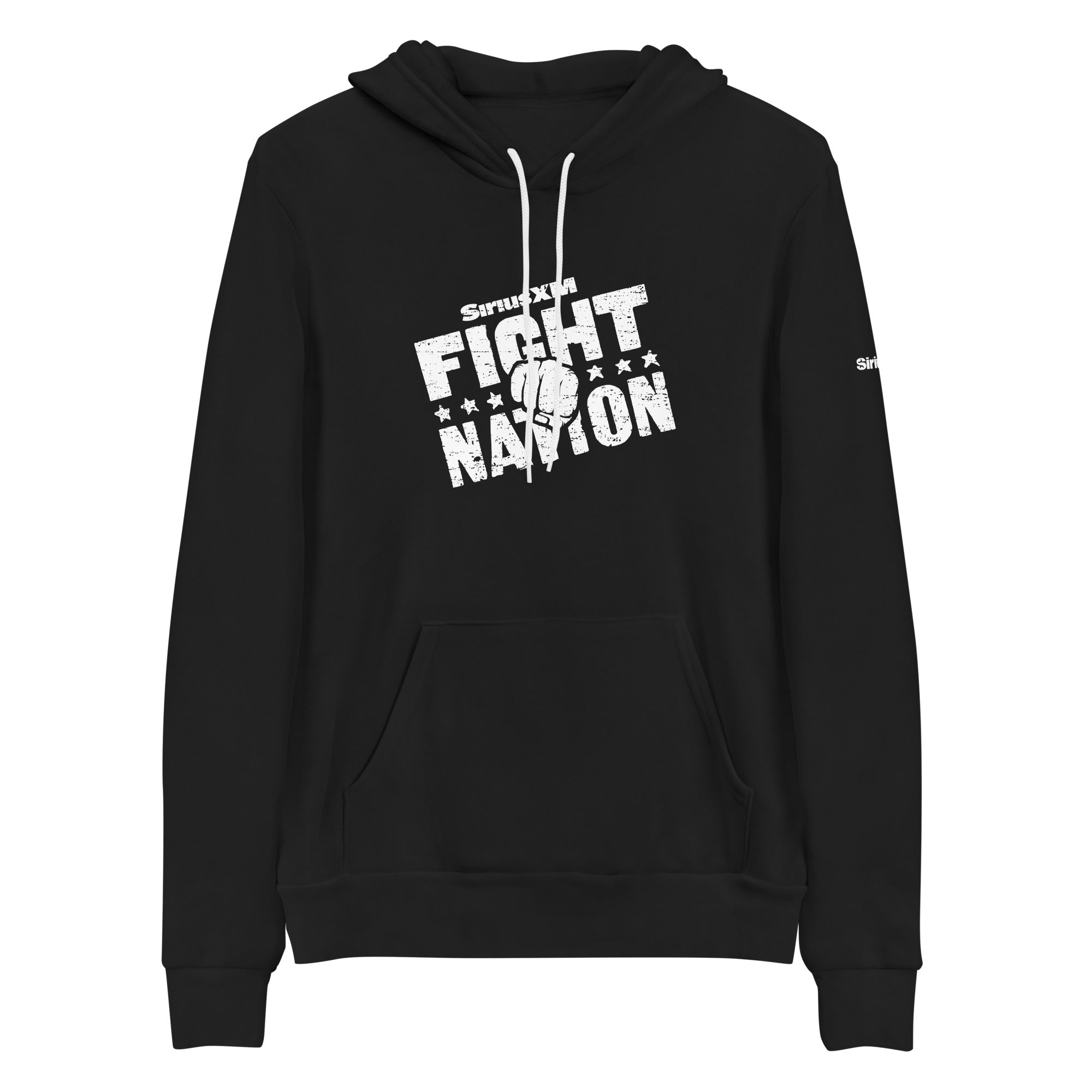 Black hoodie featuring the text 'Fight Nation' and a boxing glove graphic in white.