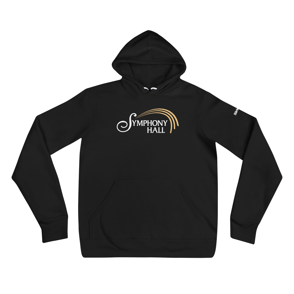 Black hoodie featuring the logo of 'Symphony Hall' on the front.