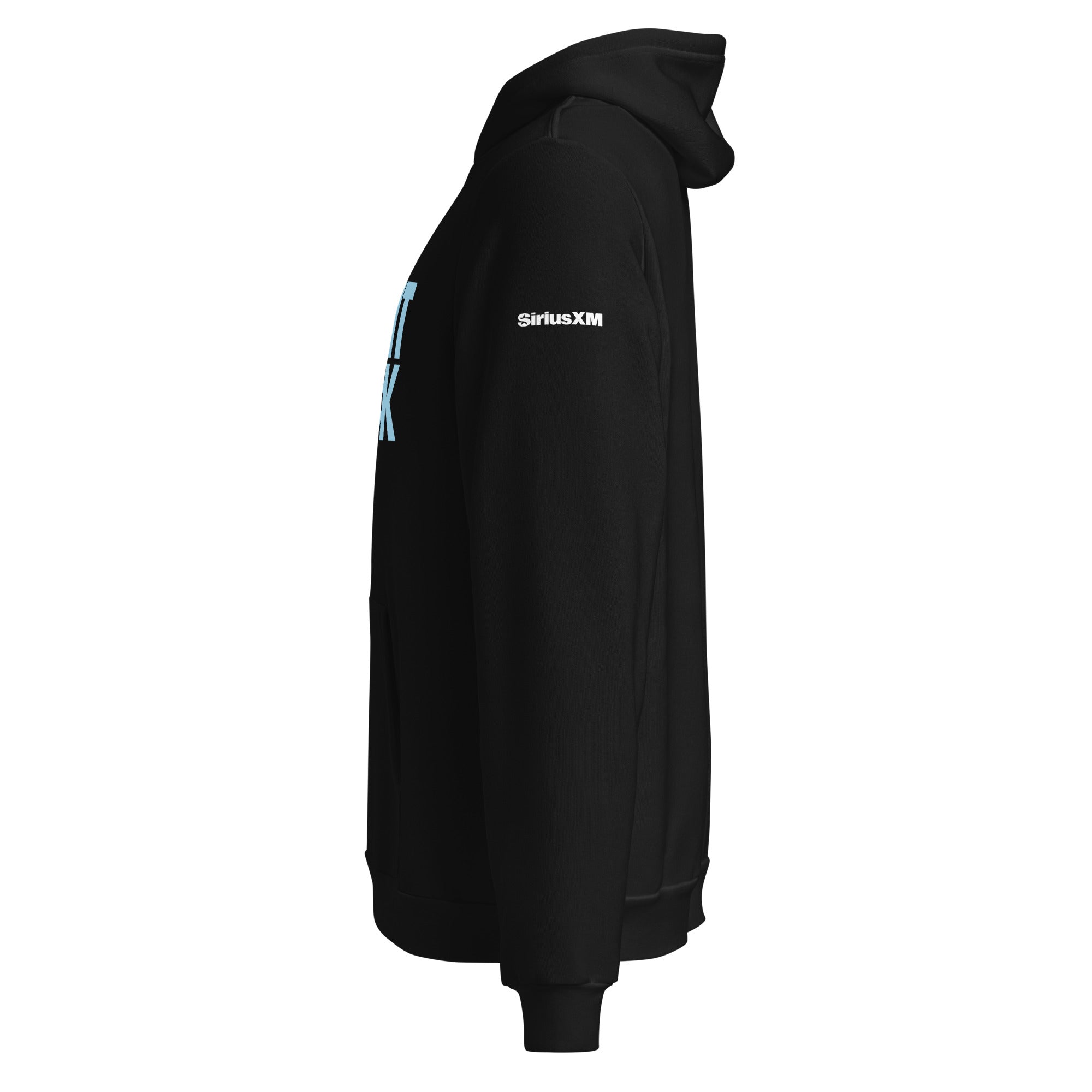 Black hoodie with 'SiriusXM' logo on a white background