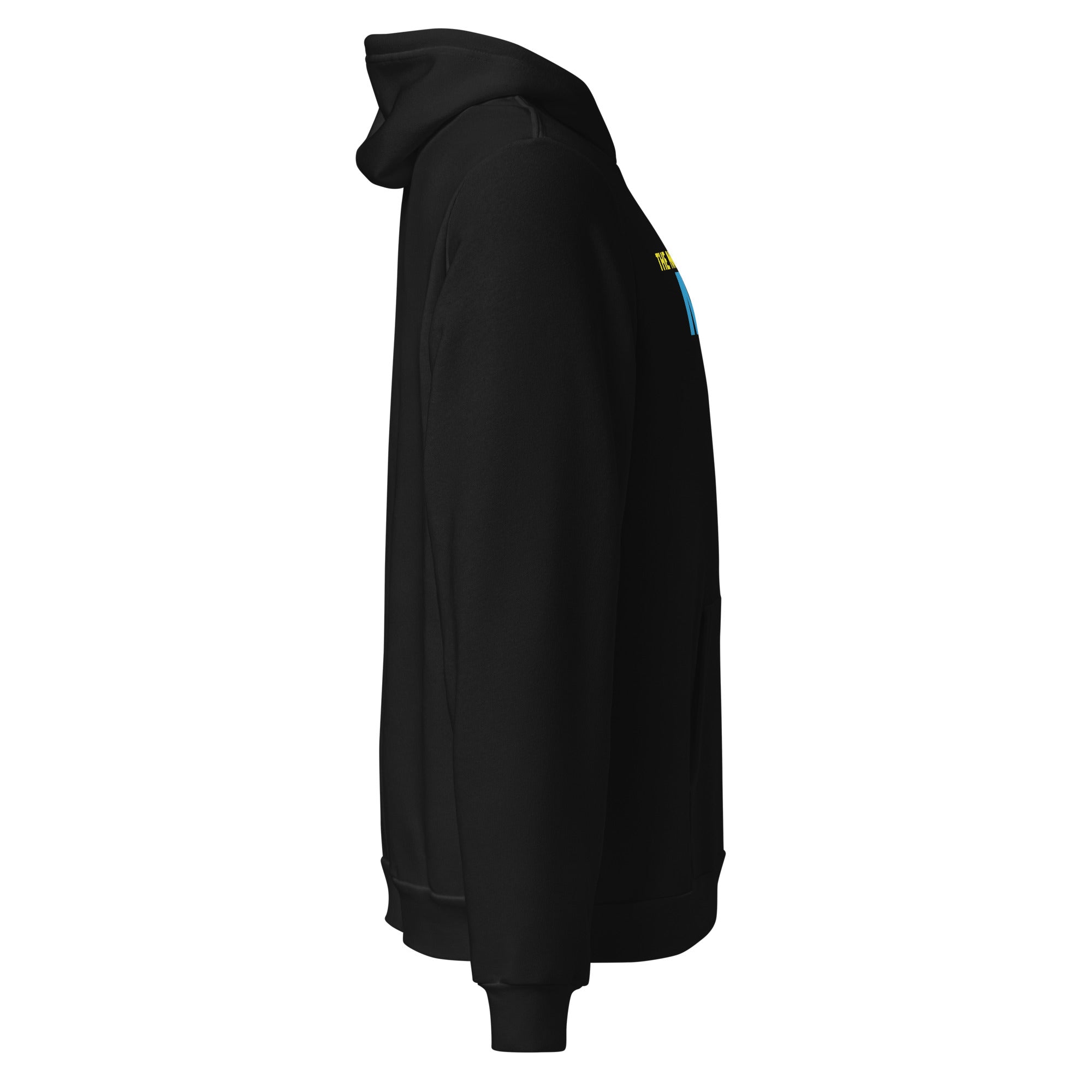 Black hoodie viewed from the side.