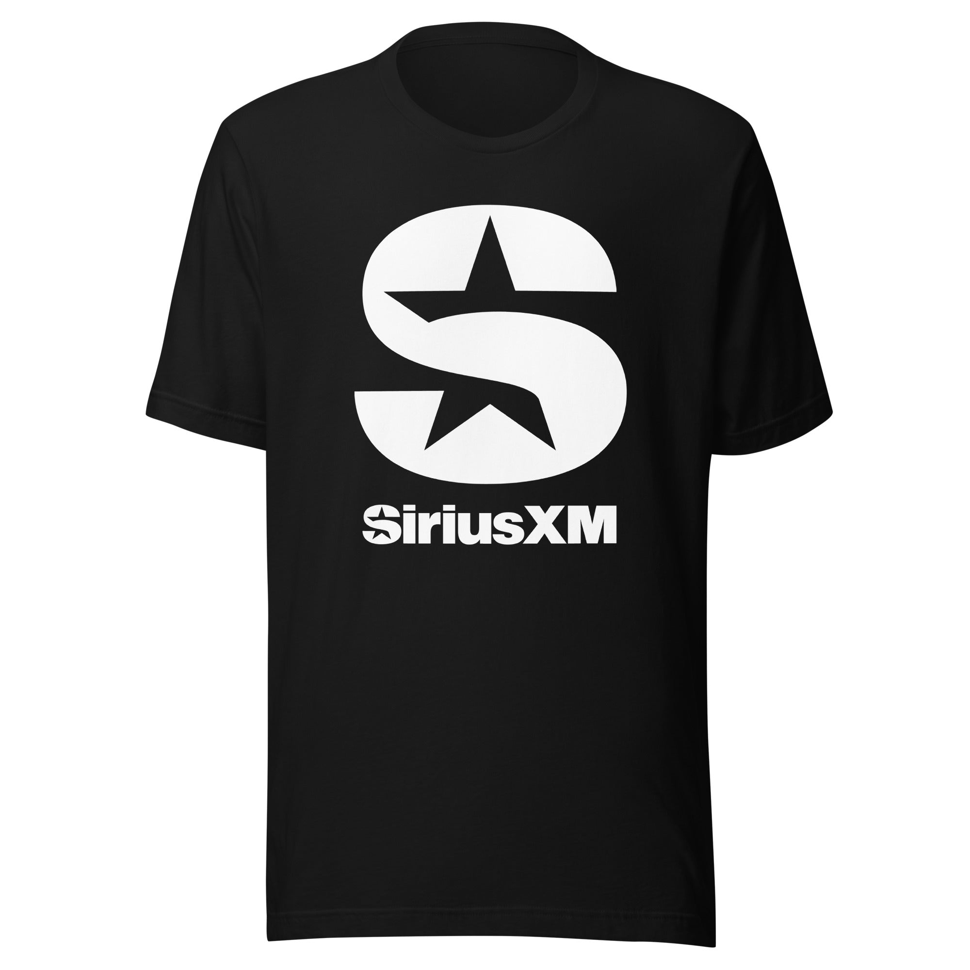 Black t-shirt featuring a large white 'S' icon and the text 'SiriusXM' below it.