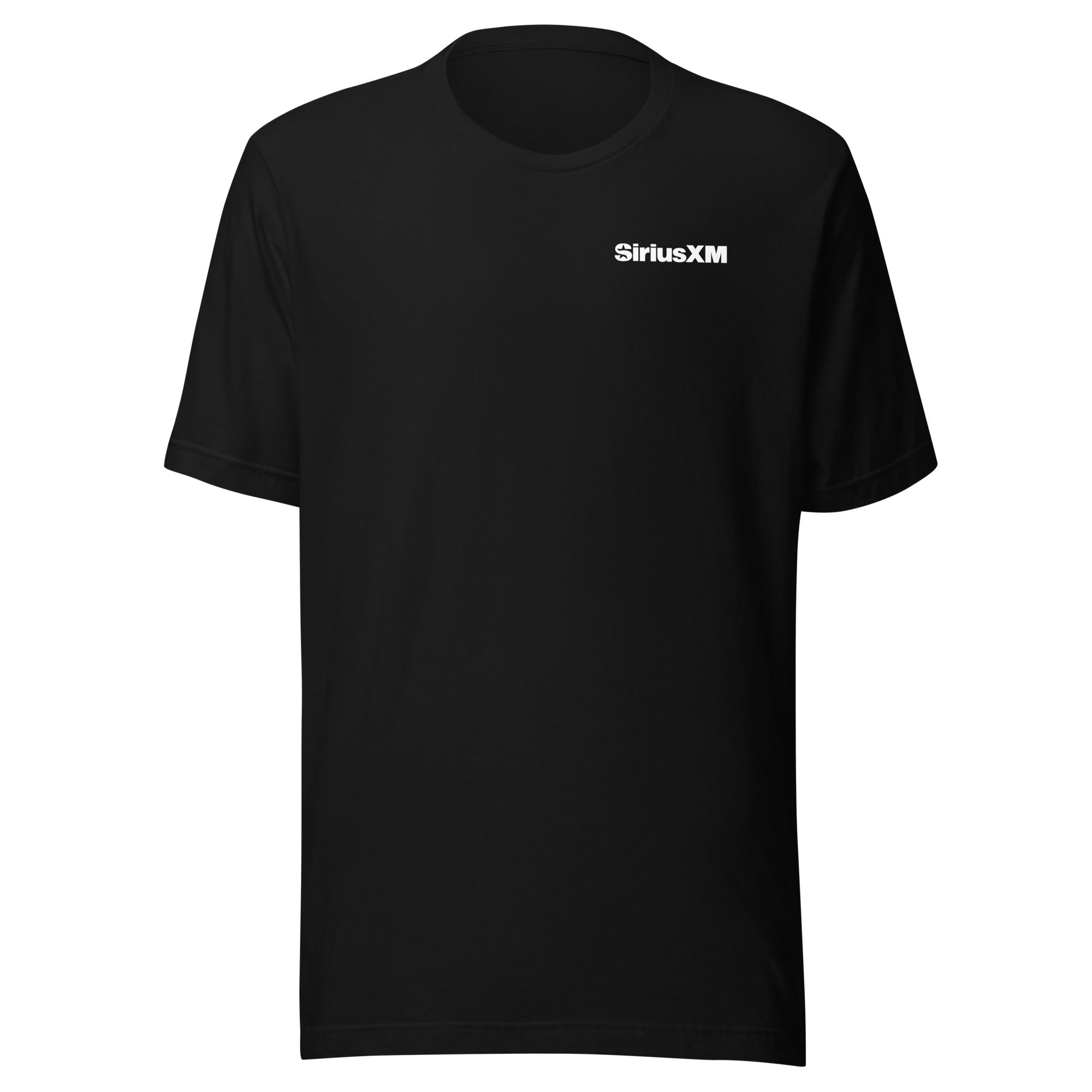 Black t-shirt featuring 'SiriusXM' logo on the front.