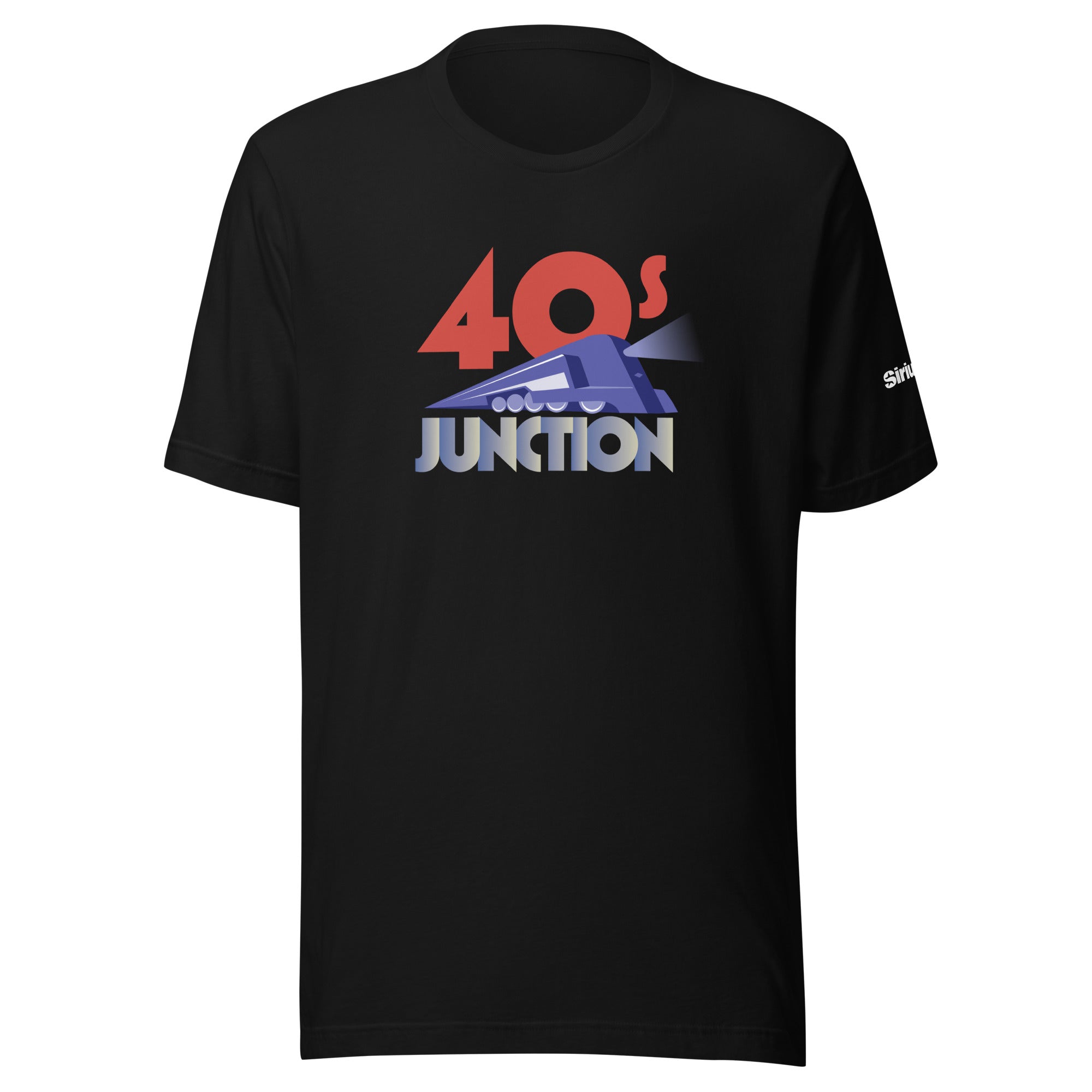 Black t-shirt featuring retro-style graphic text: '40s Junction' with a stylized train illustration.