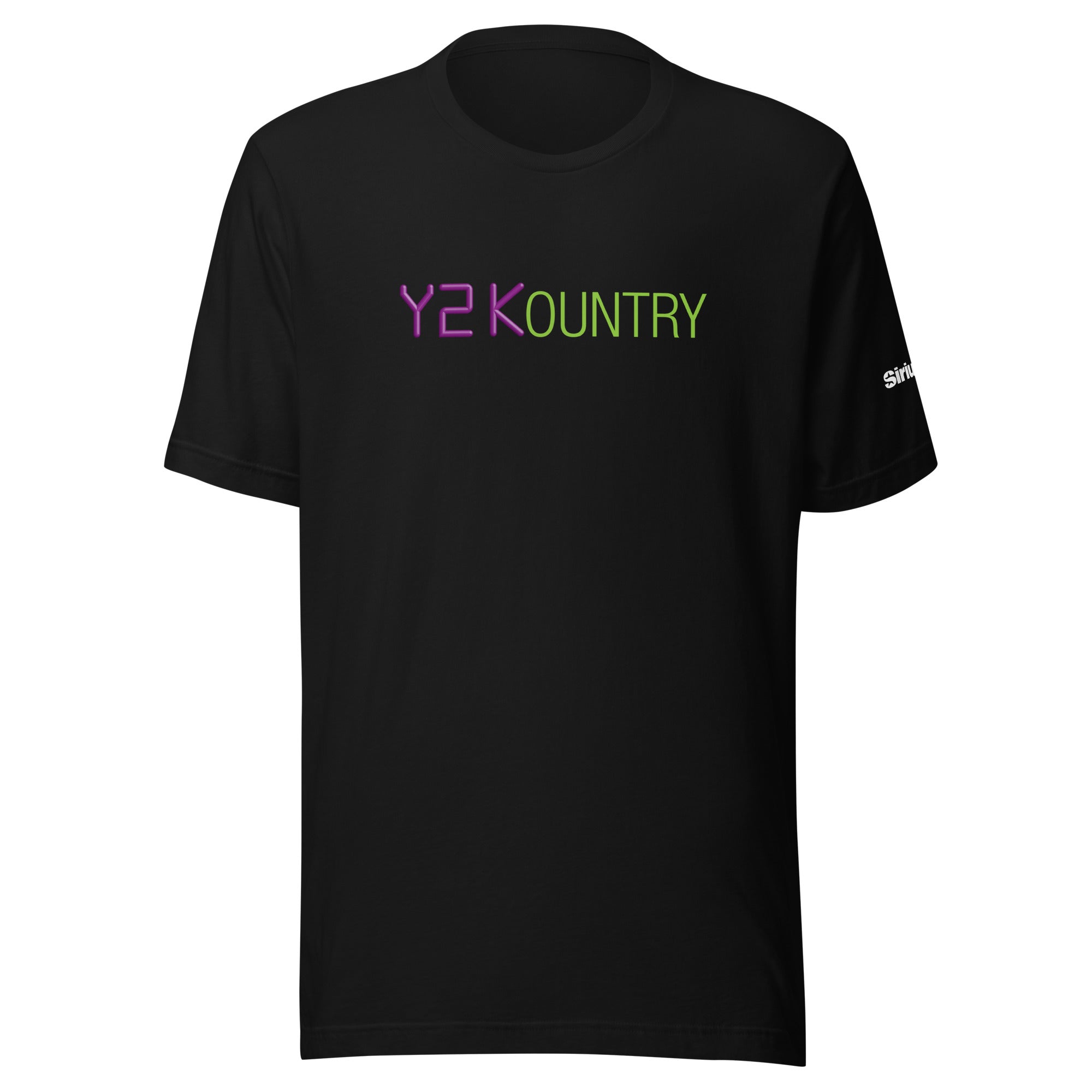 Black t-shirt featuring the text 'Y2 Kountry' in vivid purple and green letters.