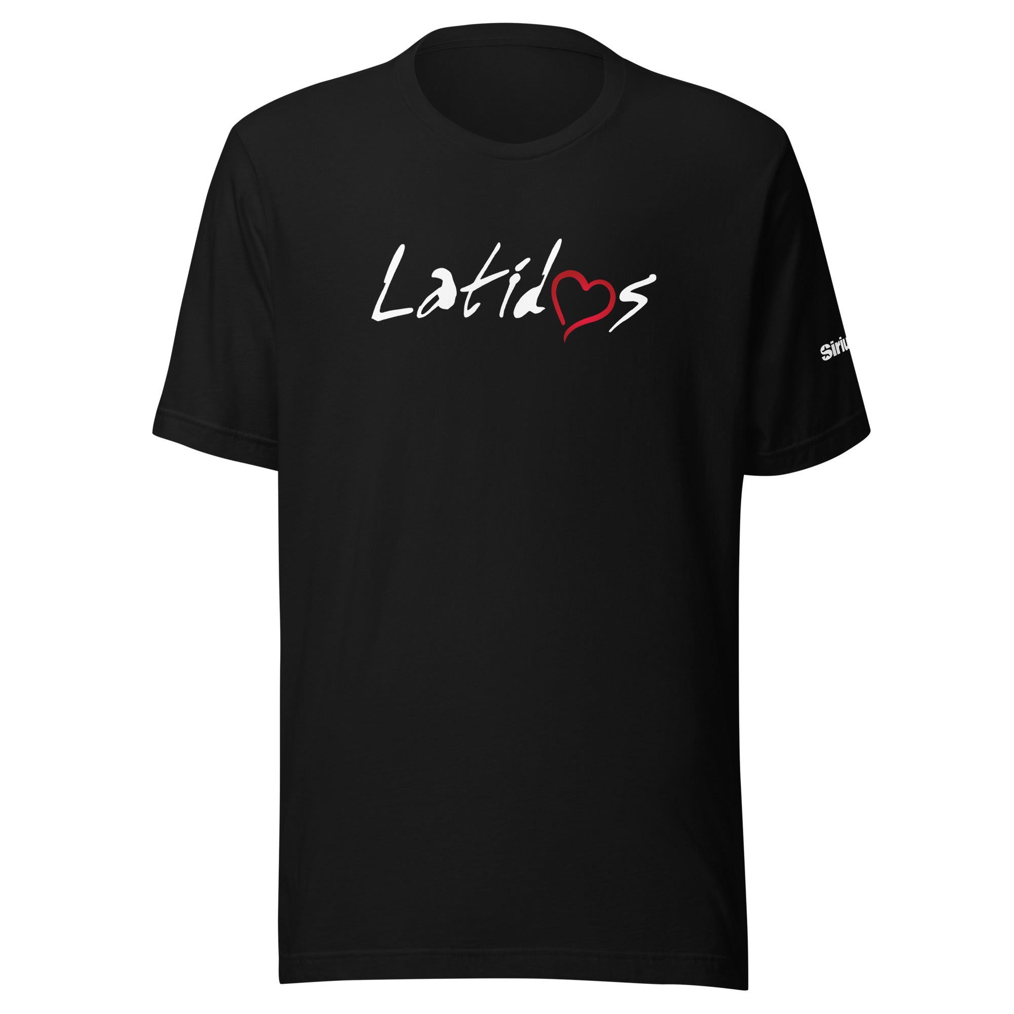 Black t-shirt featuring the word 'Latidos' in white, with a red heart symbol integrated into the text.