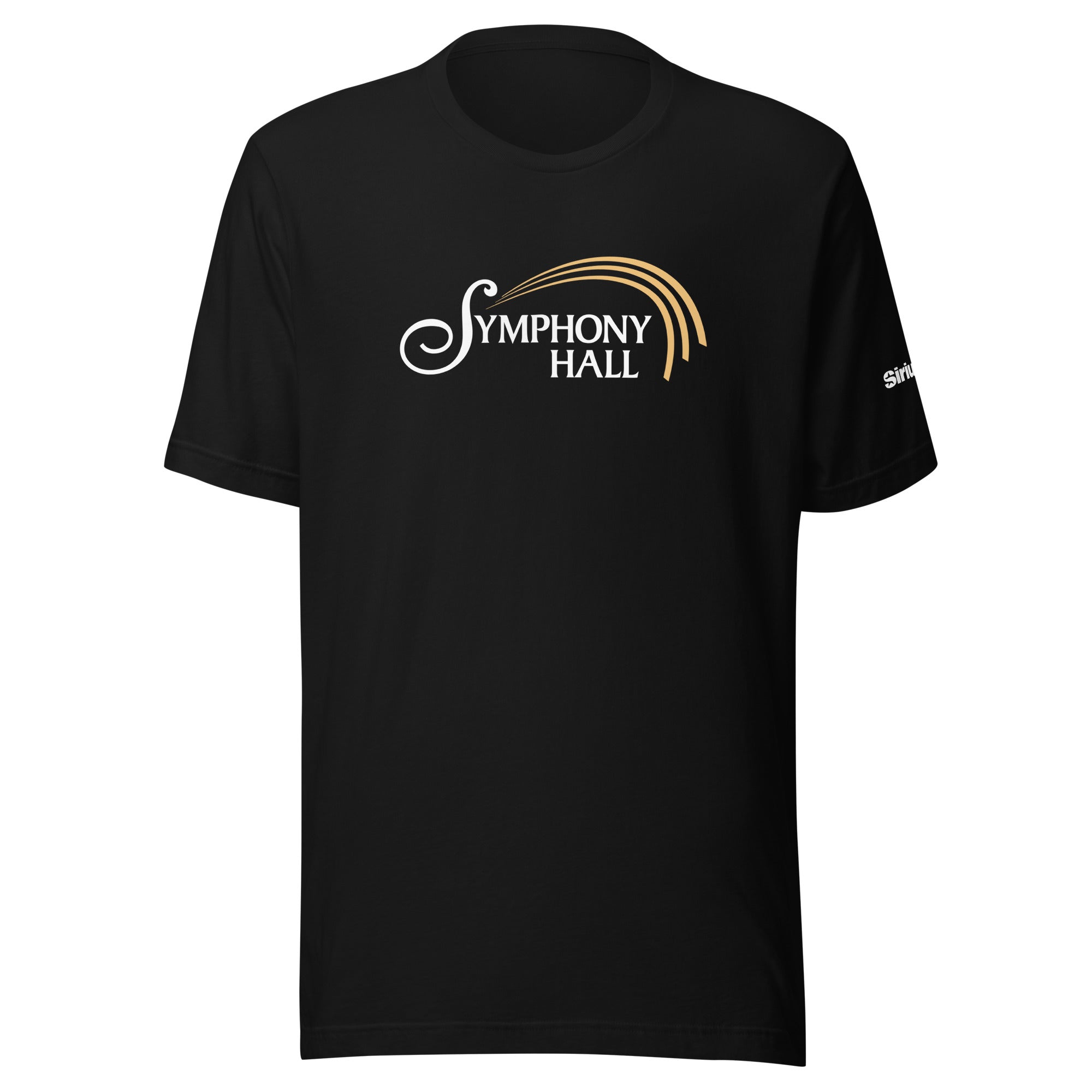 Black t-shirt featuring 'Symphony Hall' logo in white and gold.