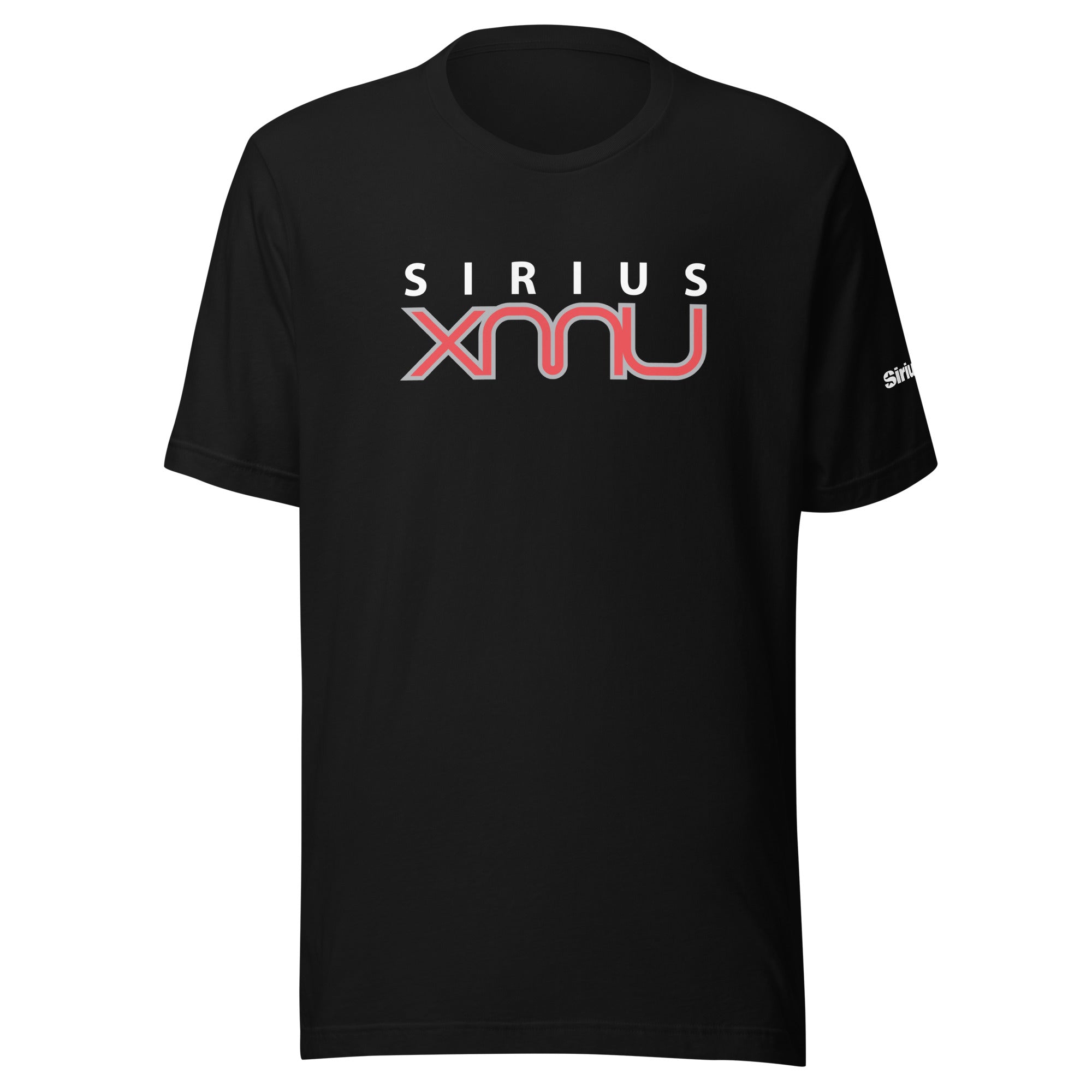 Black t-shirt featuring the 'Sirius XMU' logo in white and black prominently displayed in the center.