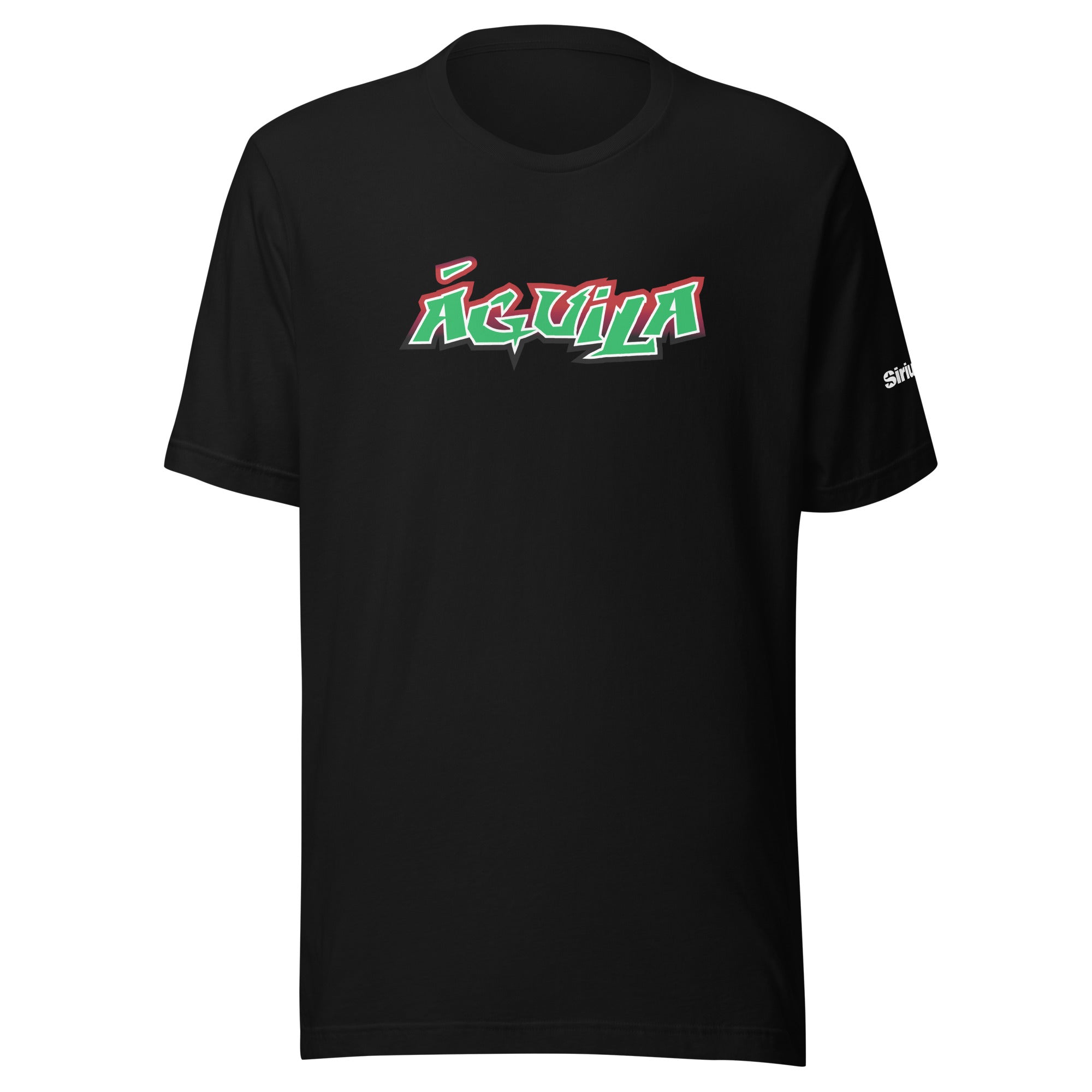 Black t-shirt featuring the word 'Águila' in red, green, and white stylized lettering.