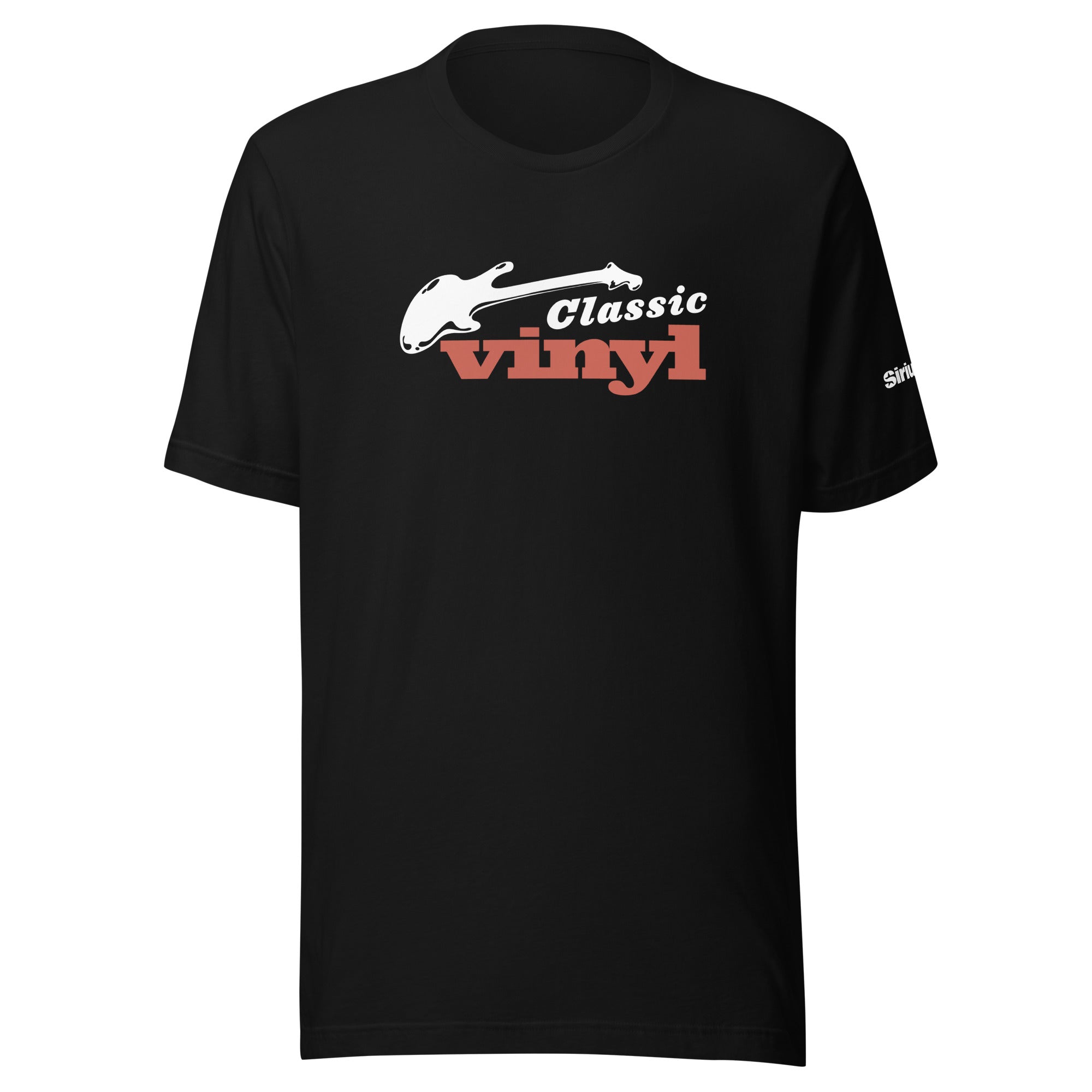 Black t-shirt featuring 'Classic Vinyl' text in white and red and guitar graphic on the front.