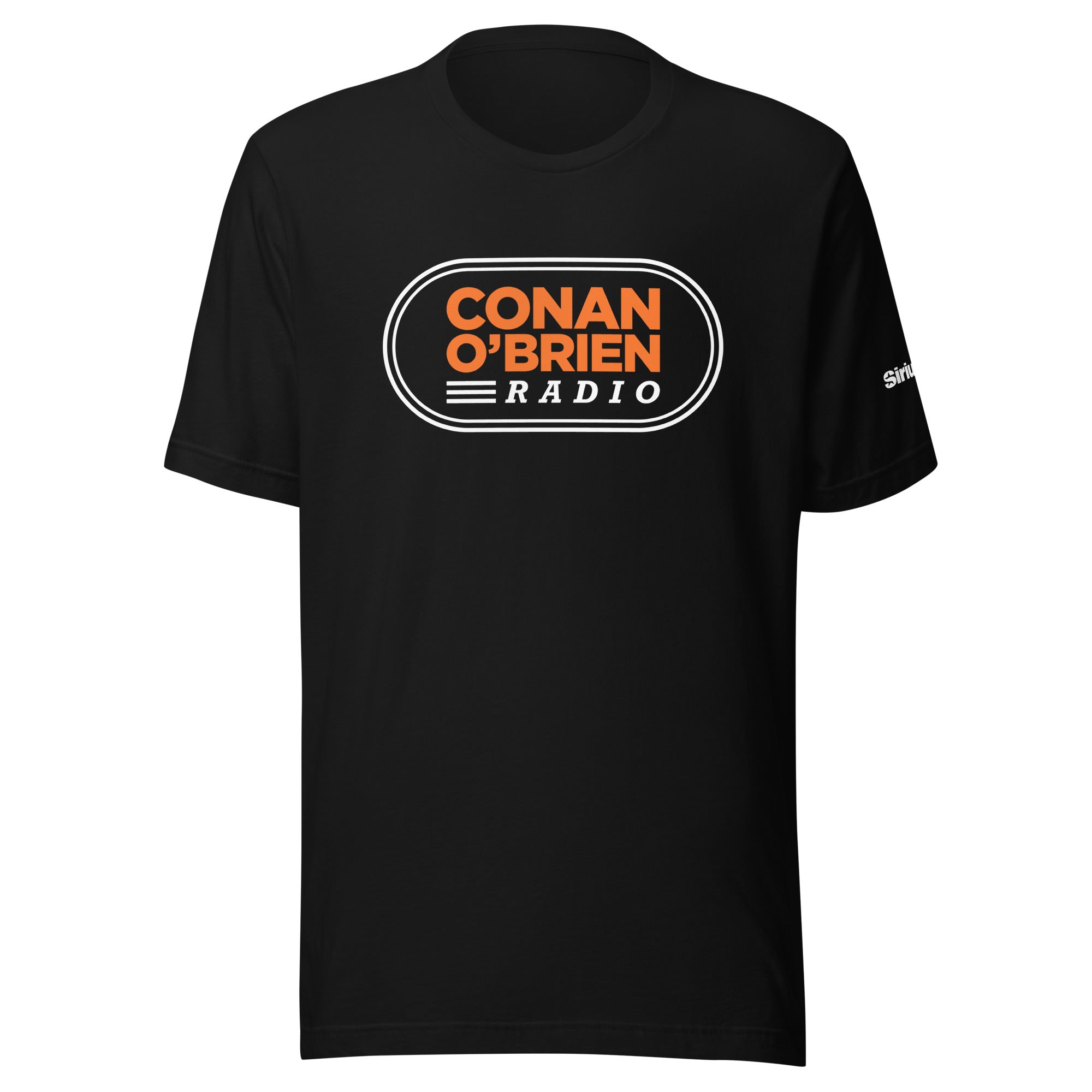 Black t-shirt featuring 'CONAN O'BRIEN RADIO' logo in orange and white.