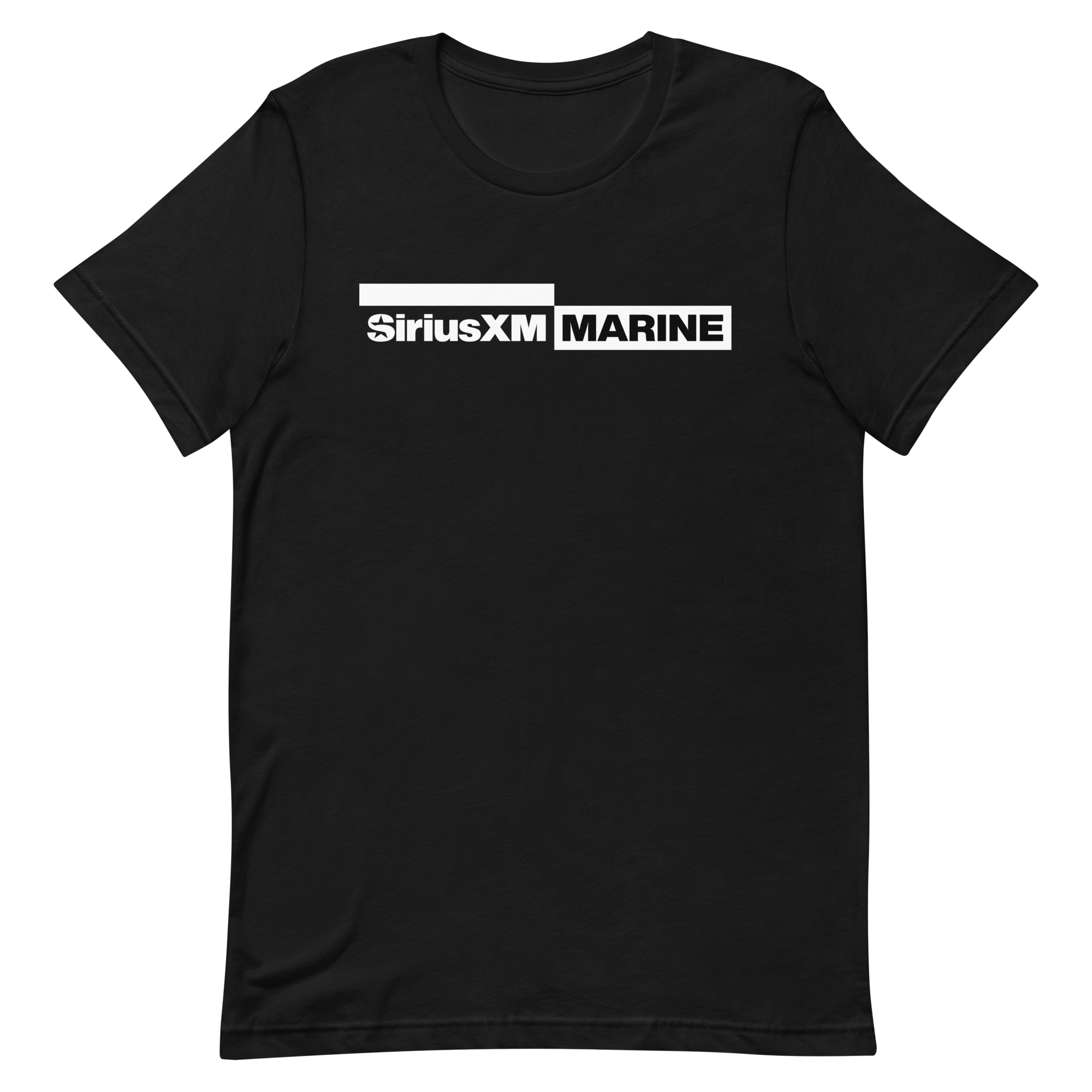 Black t-shirt featuring 'SiriusXM MARINE' printed in white text.