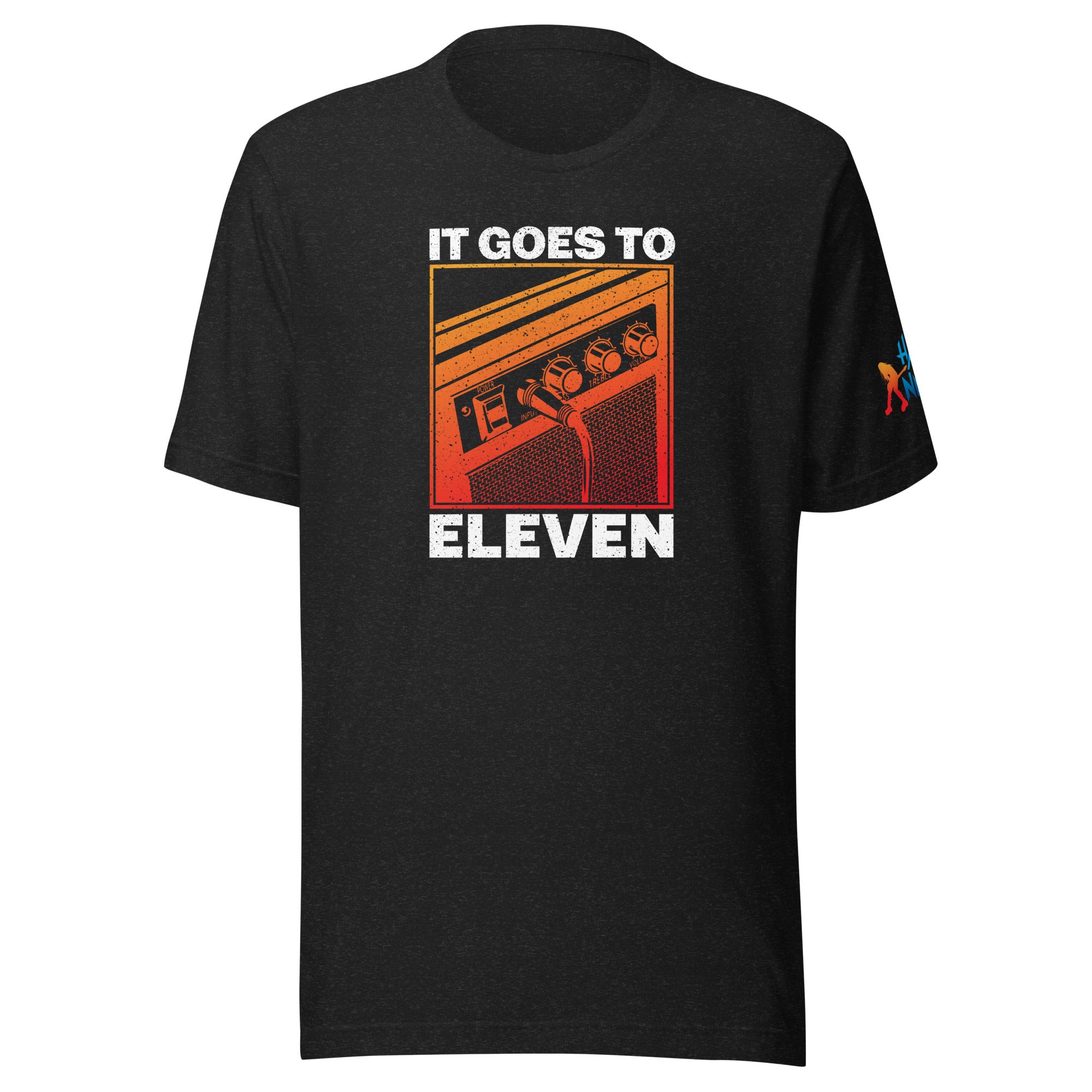 Black t-shirt featuring a graphic of an amplifier with the text 'IT GOES TO ELEVEN.'