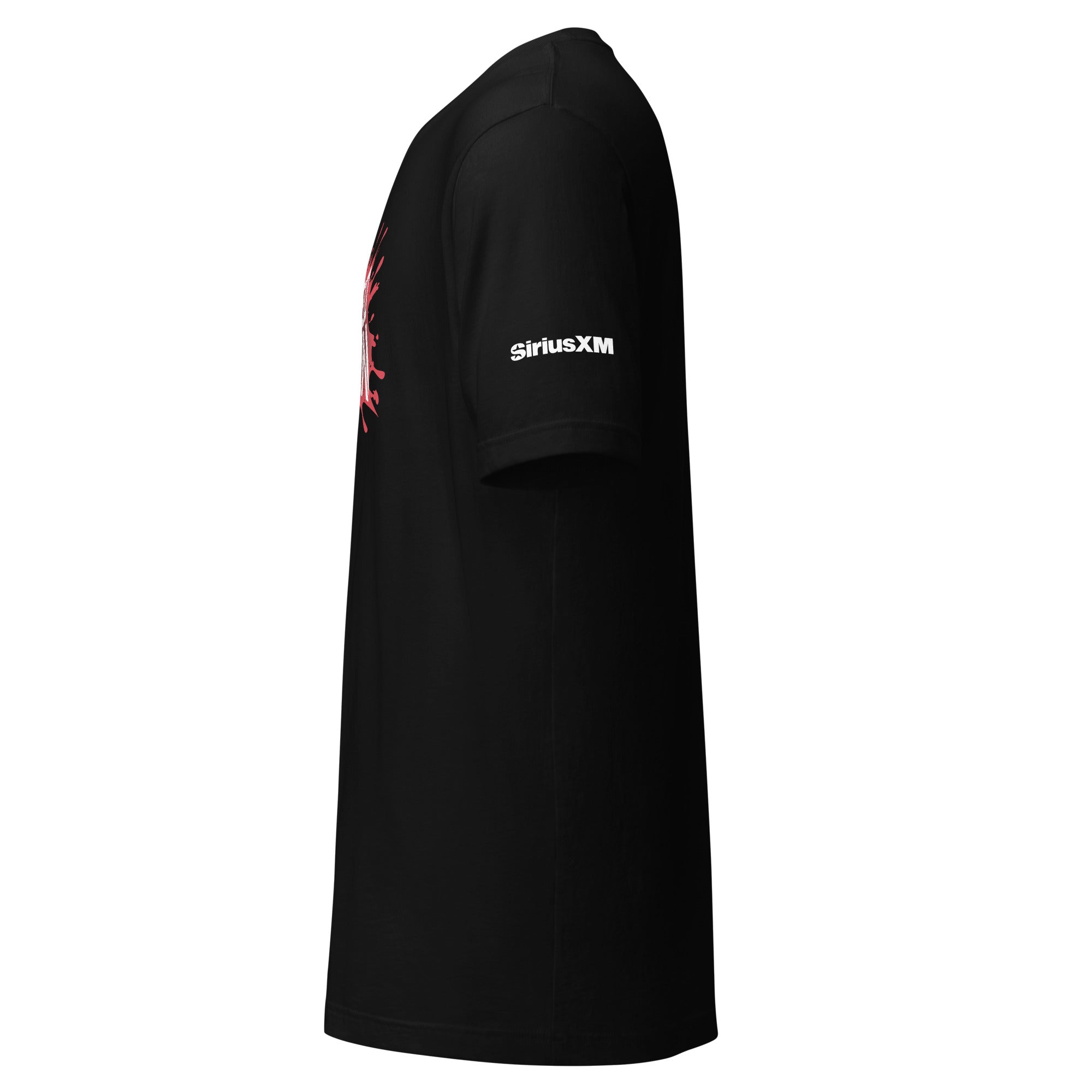Black short-sleeve t-shirt with 'SiriusXM' branding on the sleeve.