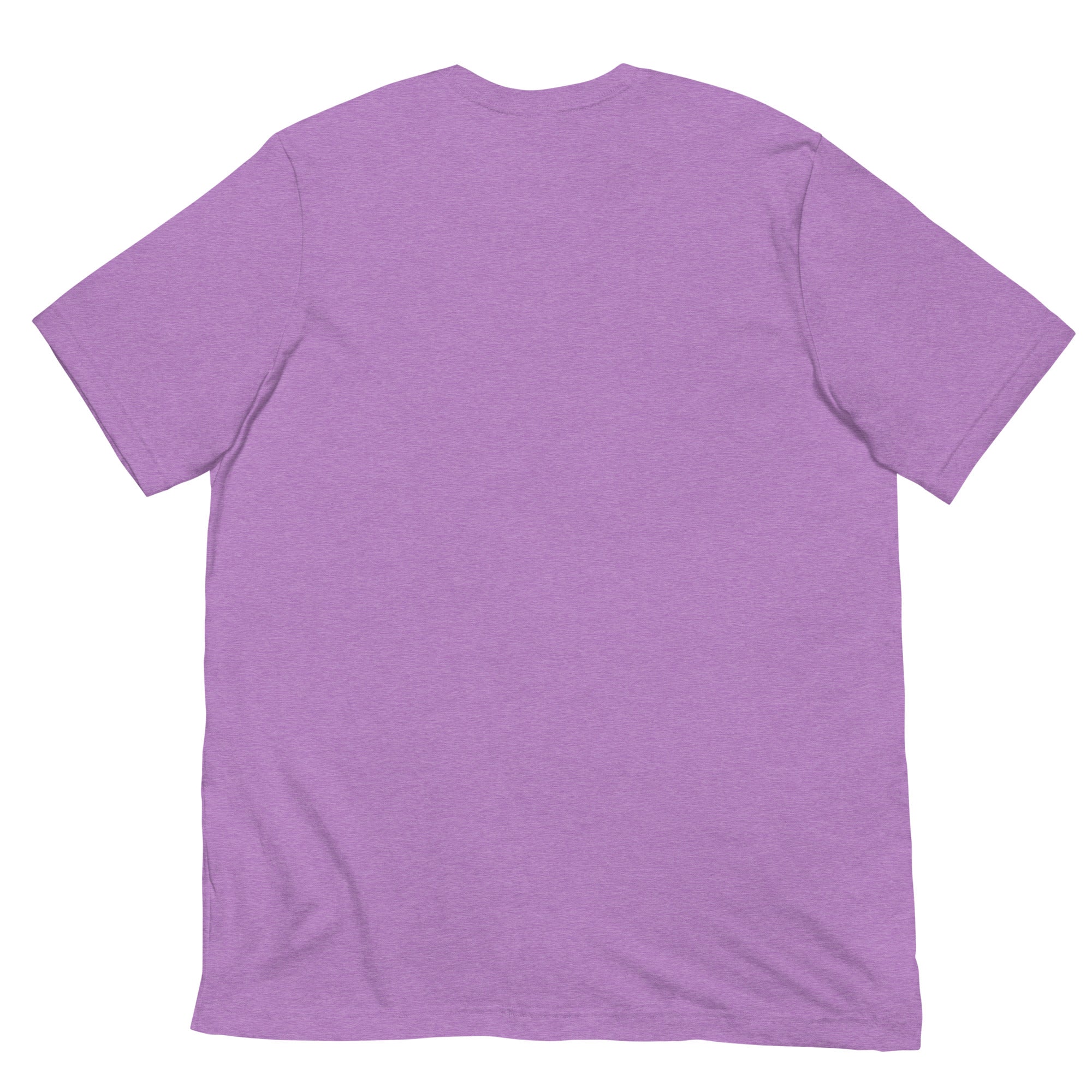 Plain heather purple short-sleeve T-shirt shown from the back with no design visible.