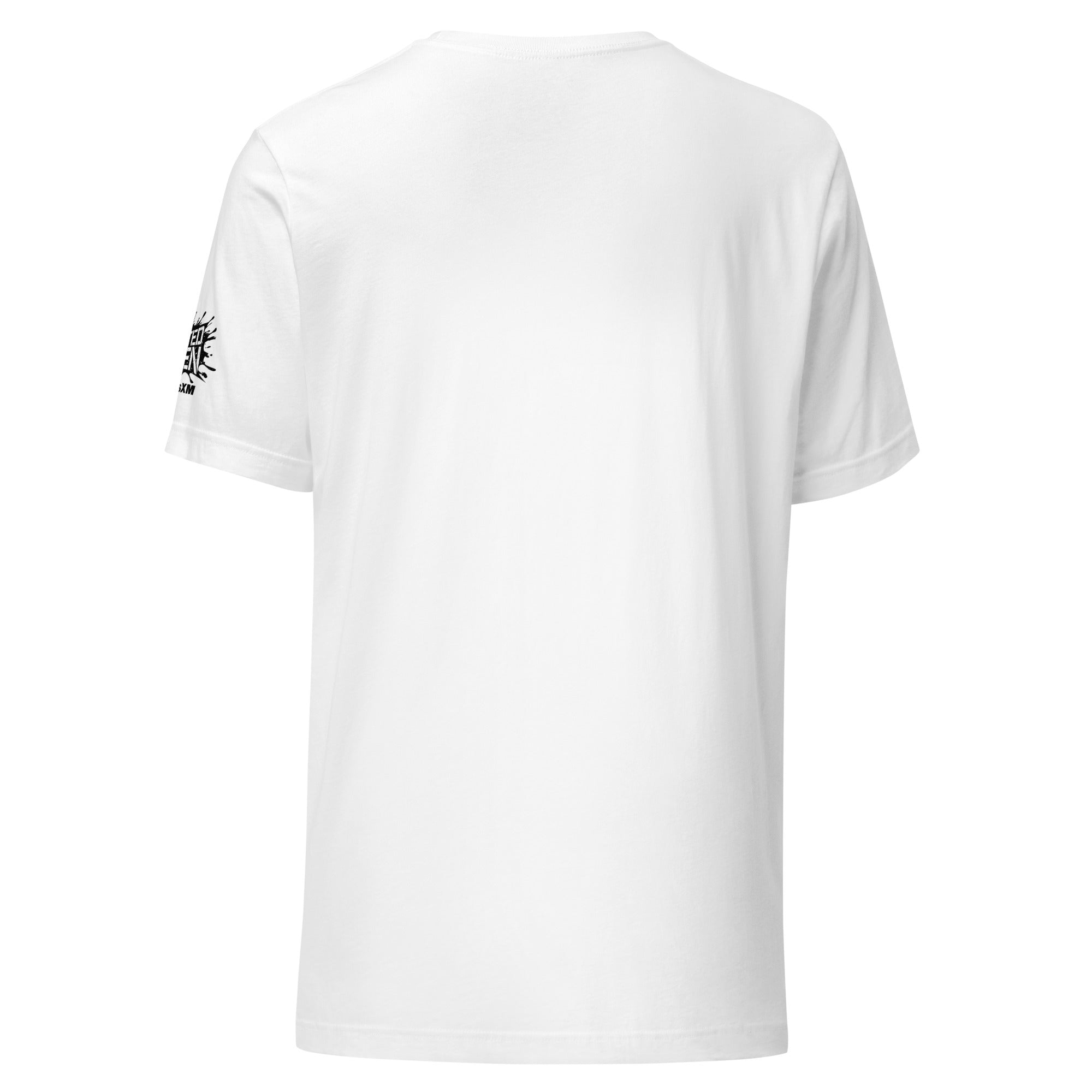 Back view of a plain white t-shirt.