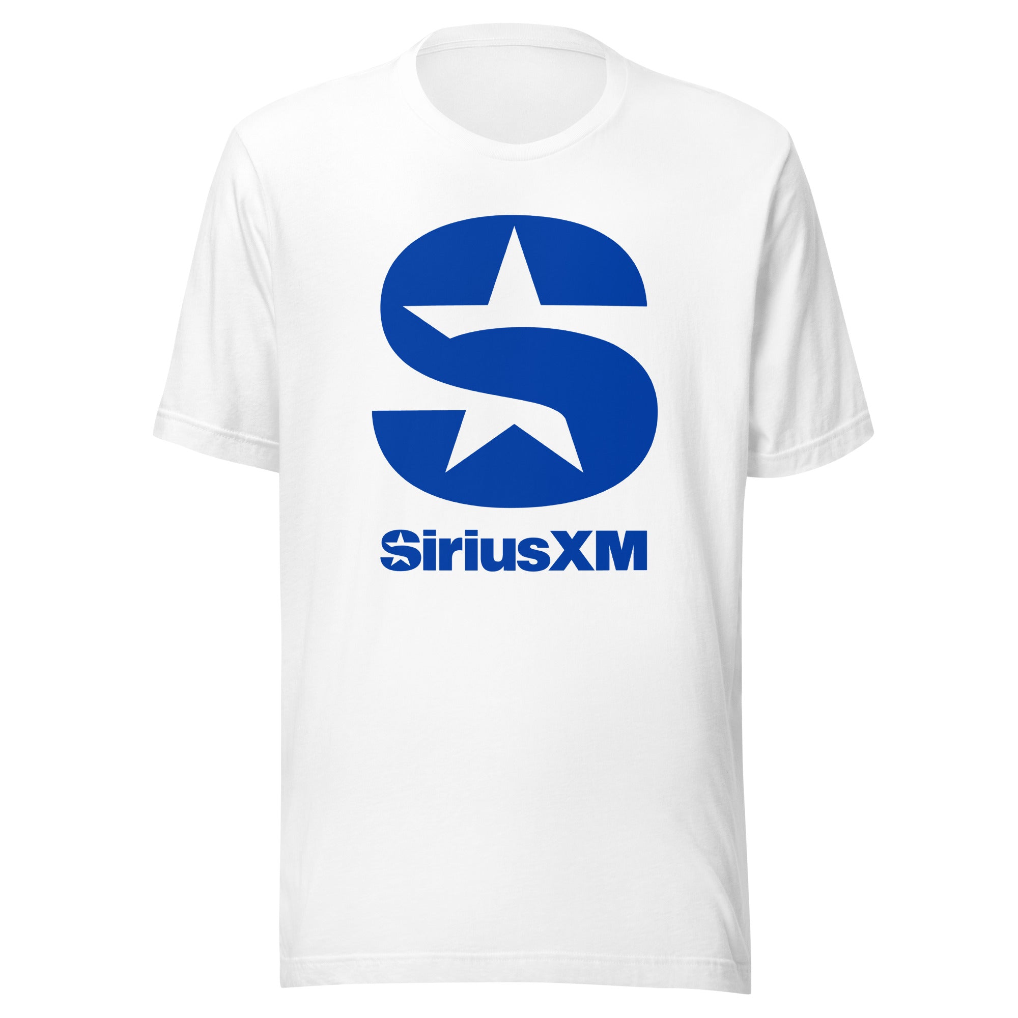 White t-shirt featuring a large white 'S' icon and the text 'SiriusXM' below it.