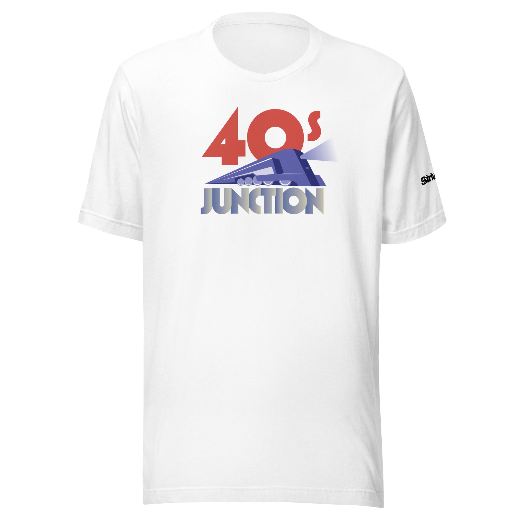 Graphic design t-shirt featuring '40s Junction' with a train graphic on a white background.