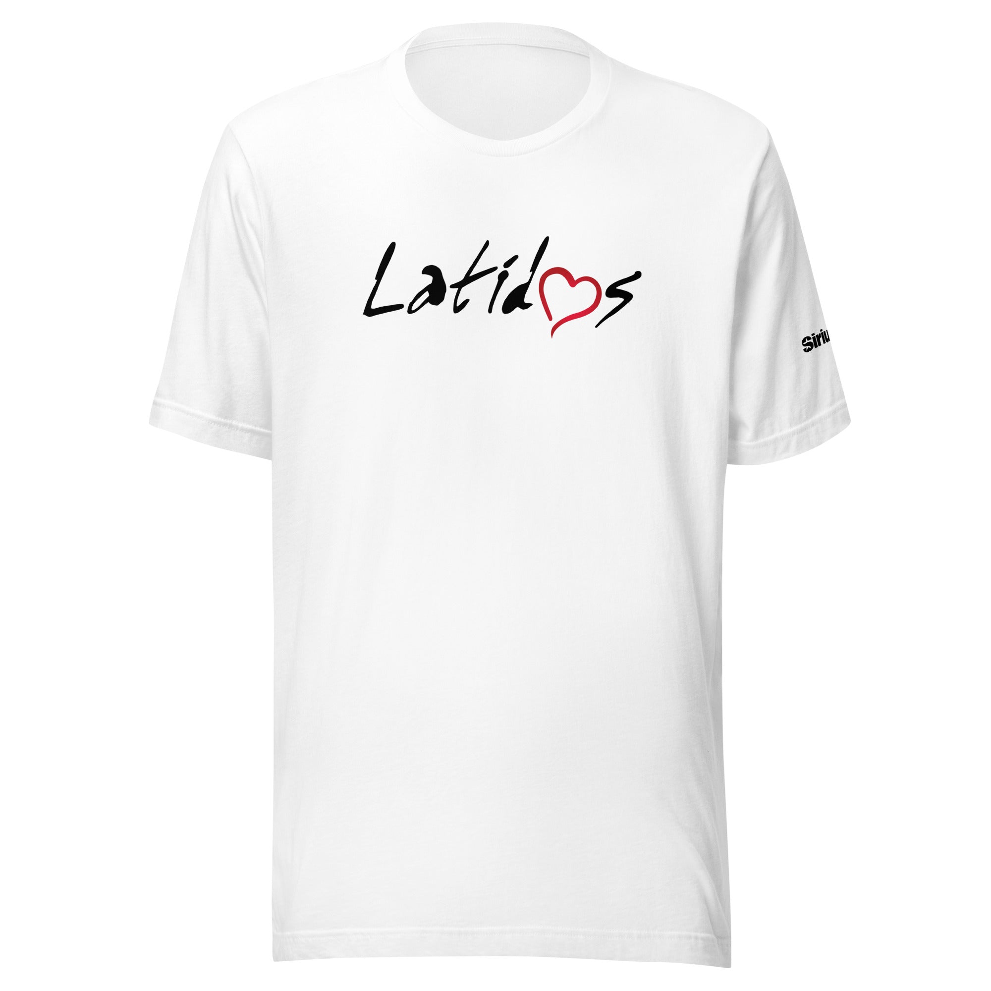 White t-shirt featuring the word 'Latidos' in black with a red heart.
