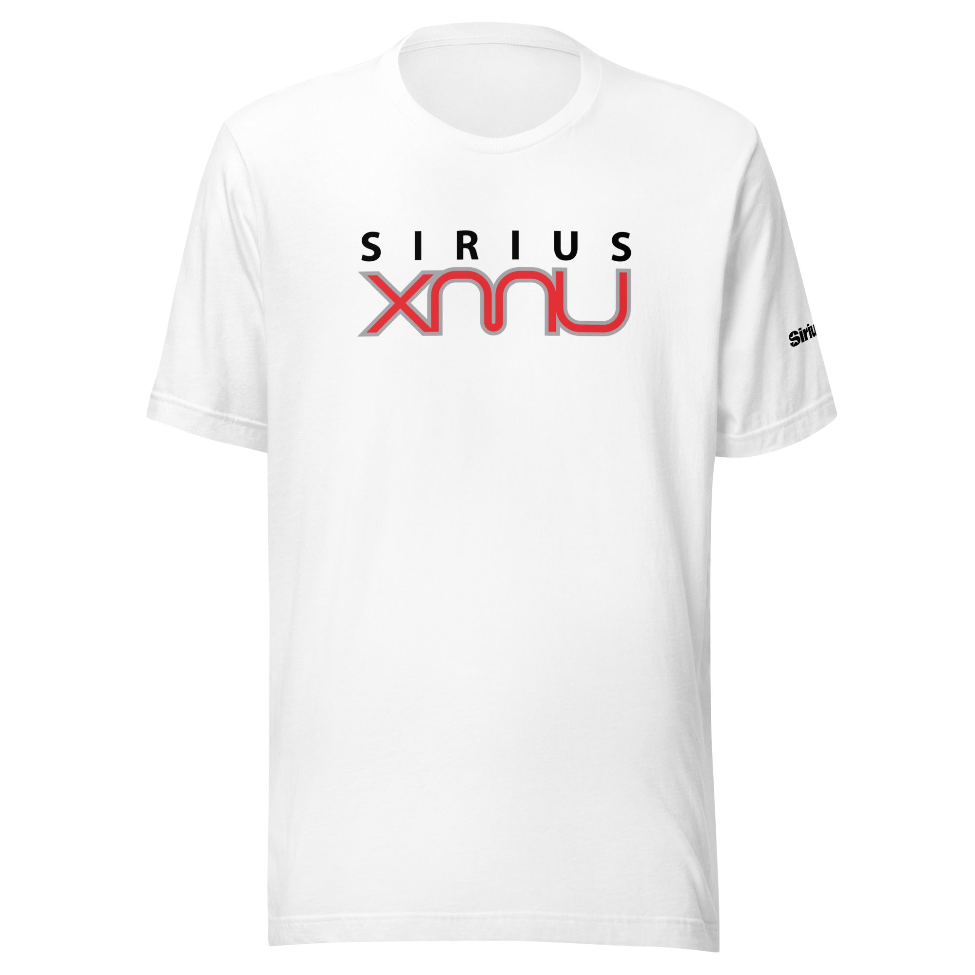 White t-shirt featuring the 'SIRIUS XMU' logo in bold red and black etters.