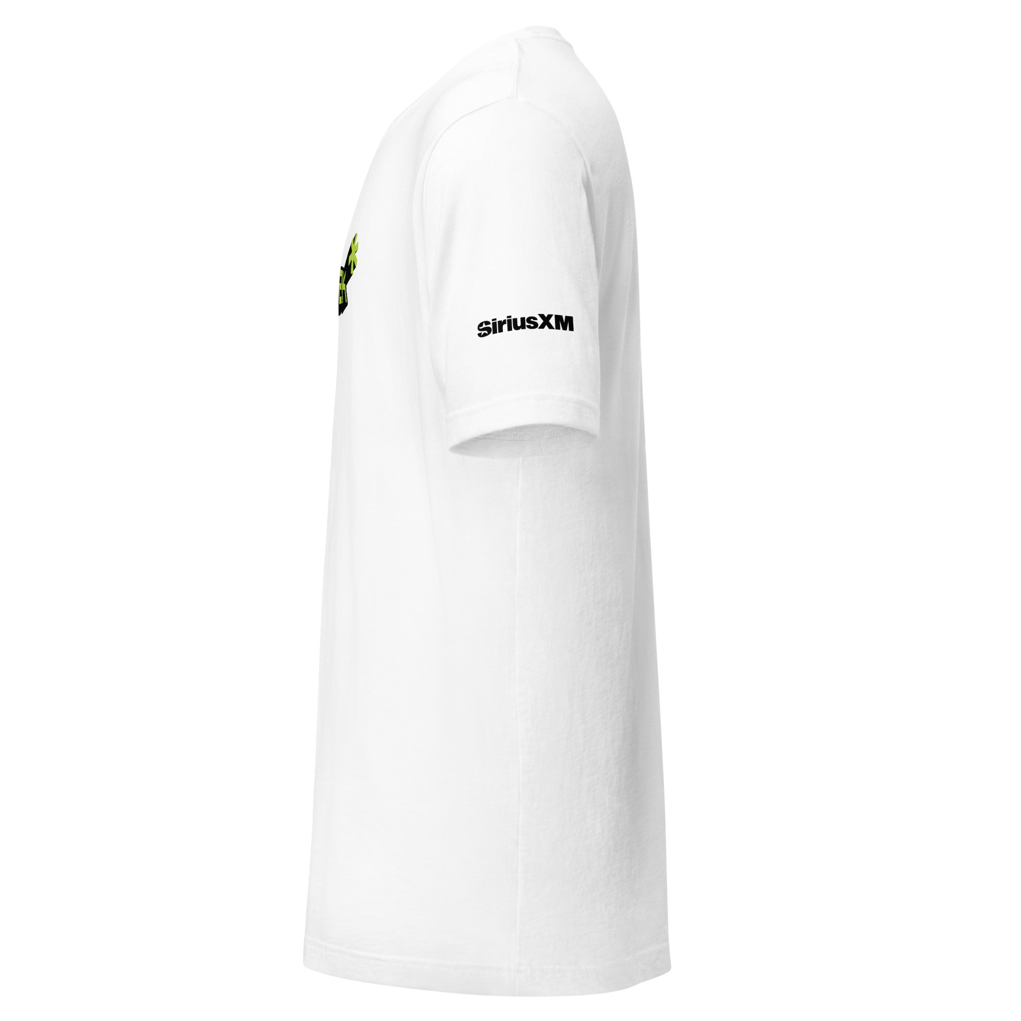 White t-shirt with 'SiriusXM' logo on the sleeve.