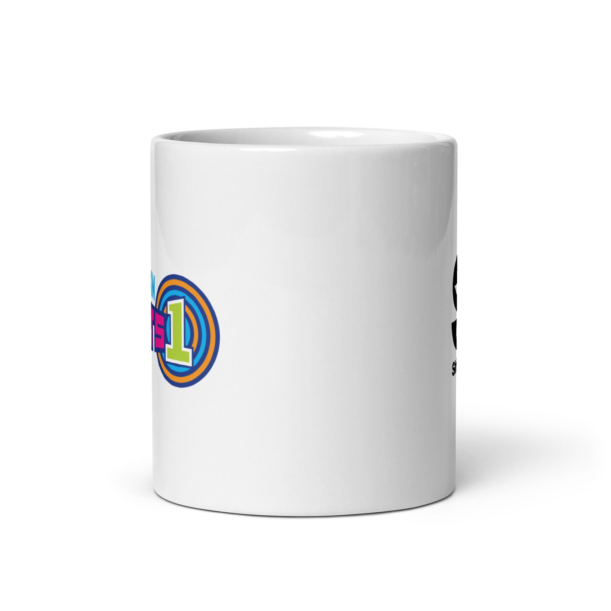 White mug. View opposite of handle.