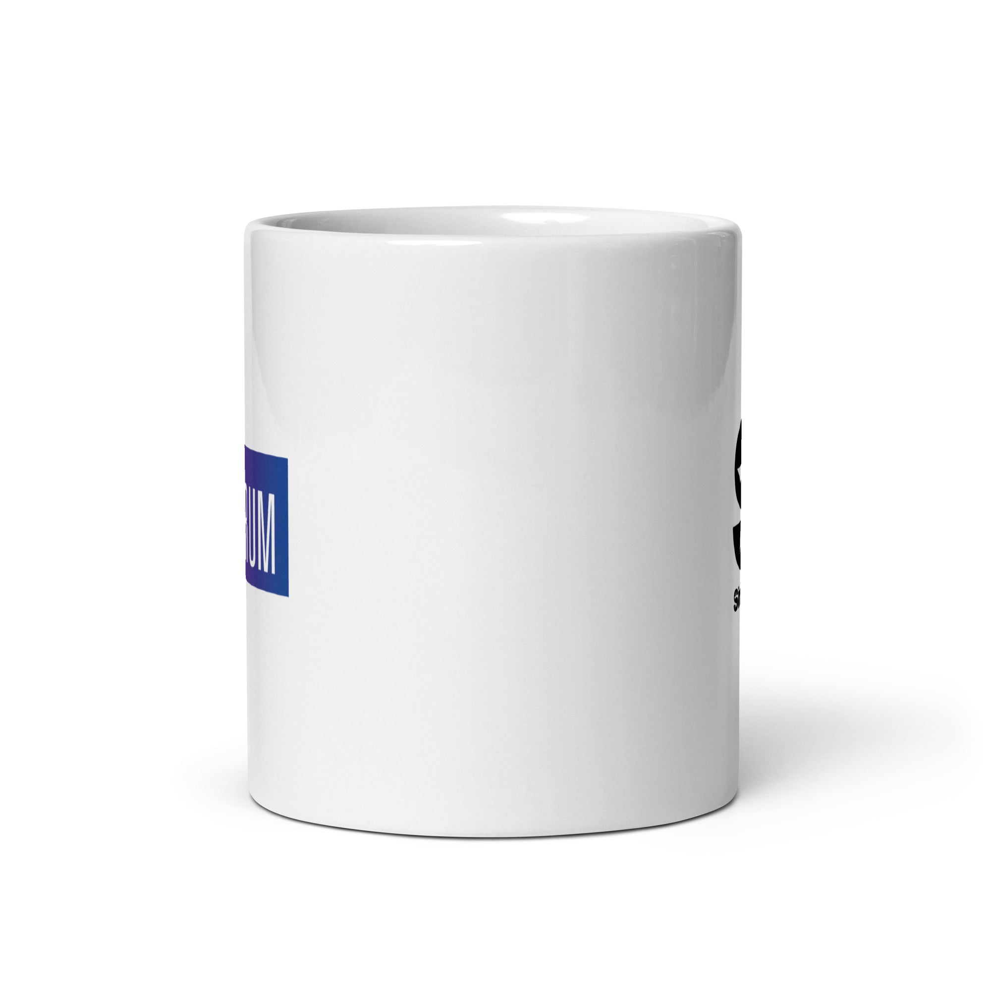 White mug. View opposite of handle.