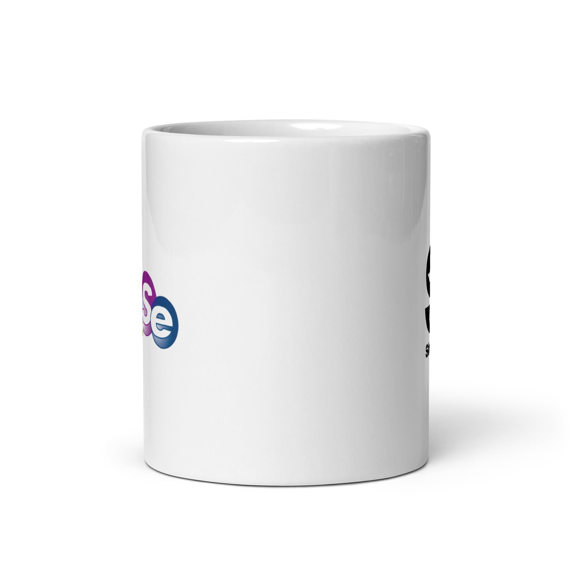 White ceramic mug, View opposite of handle.