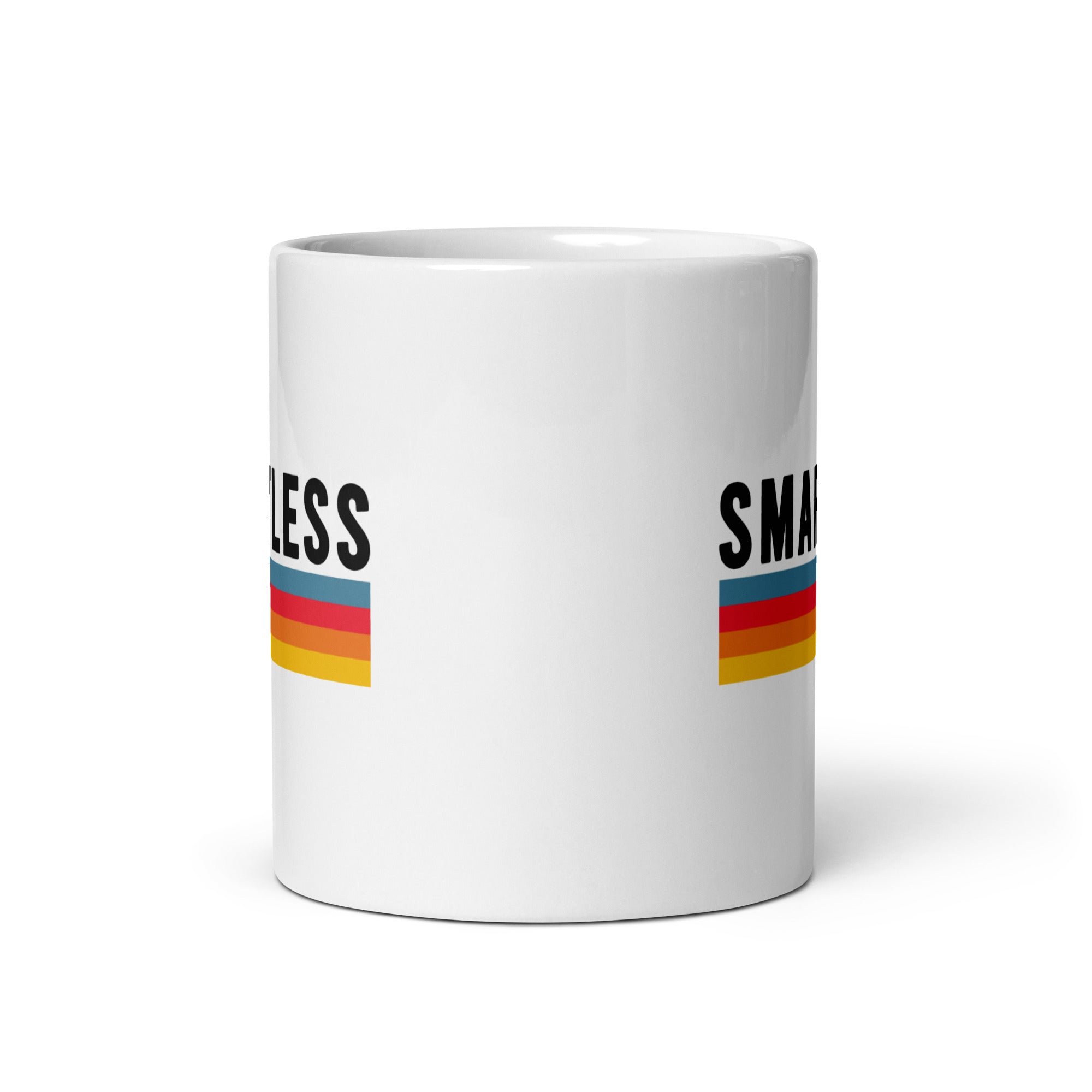 White mug. View opposite handle.