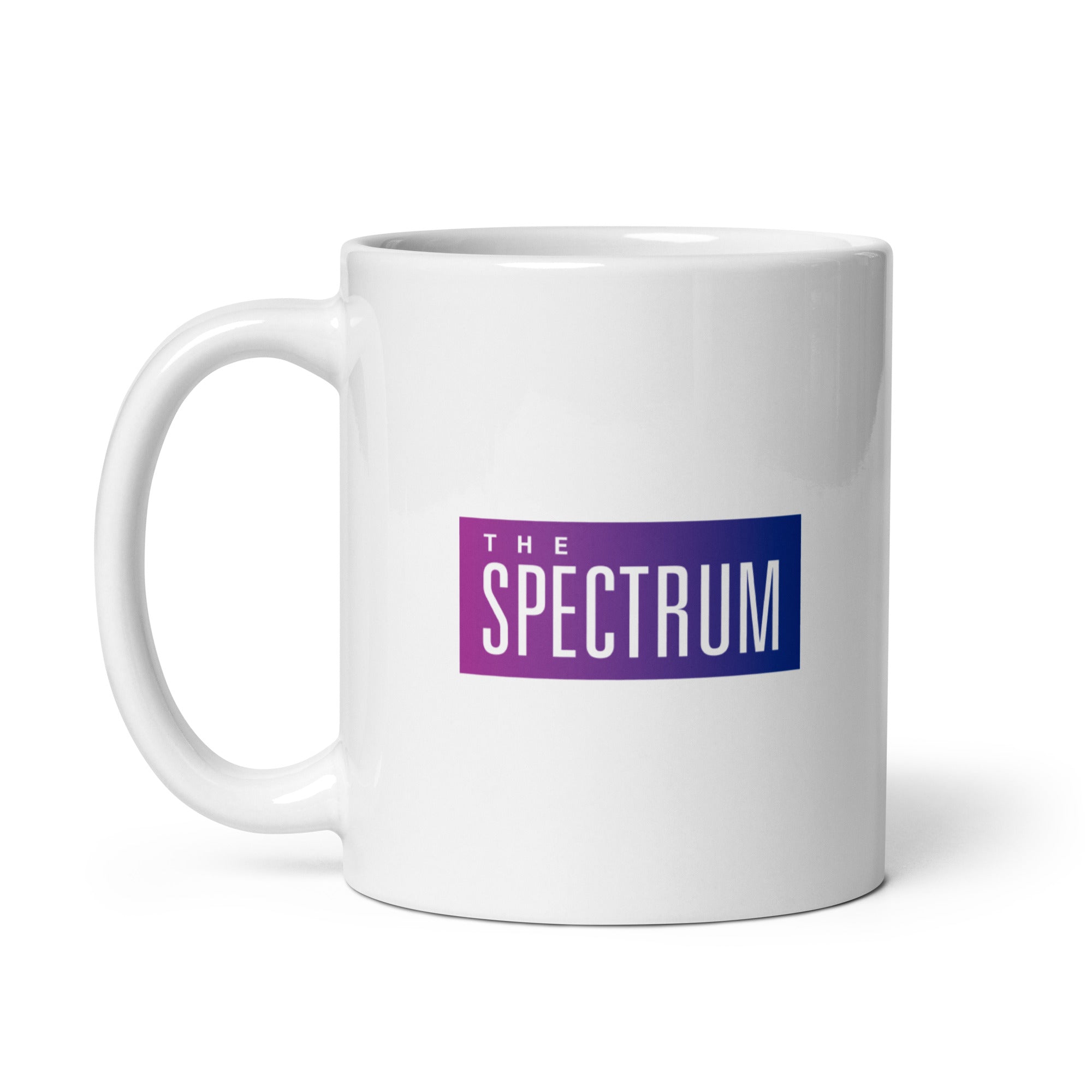 White mug featuring the logo 'THE SPECTRUM' with a gradient purple to blue design.