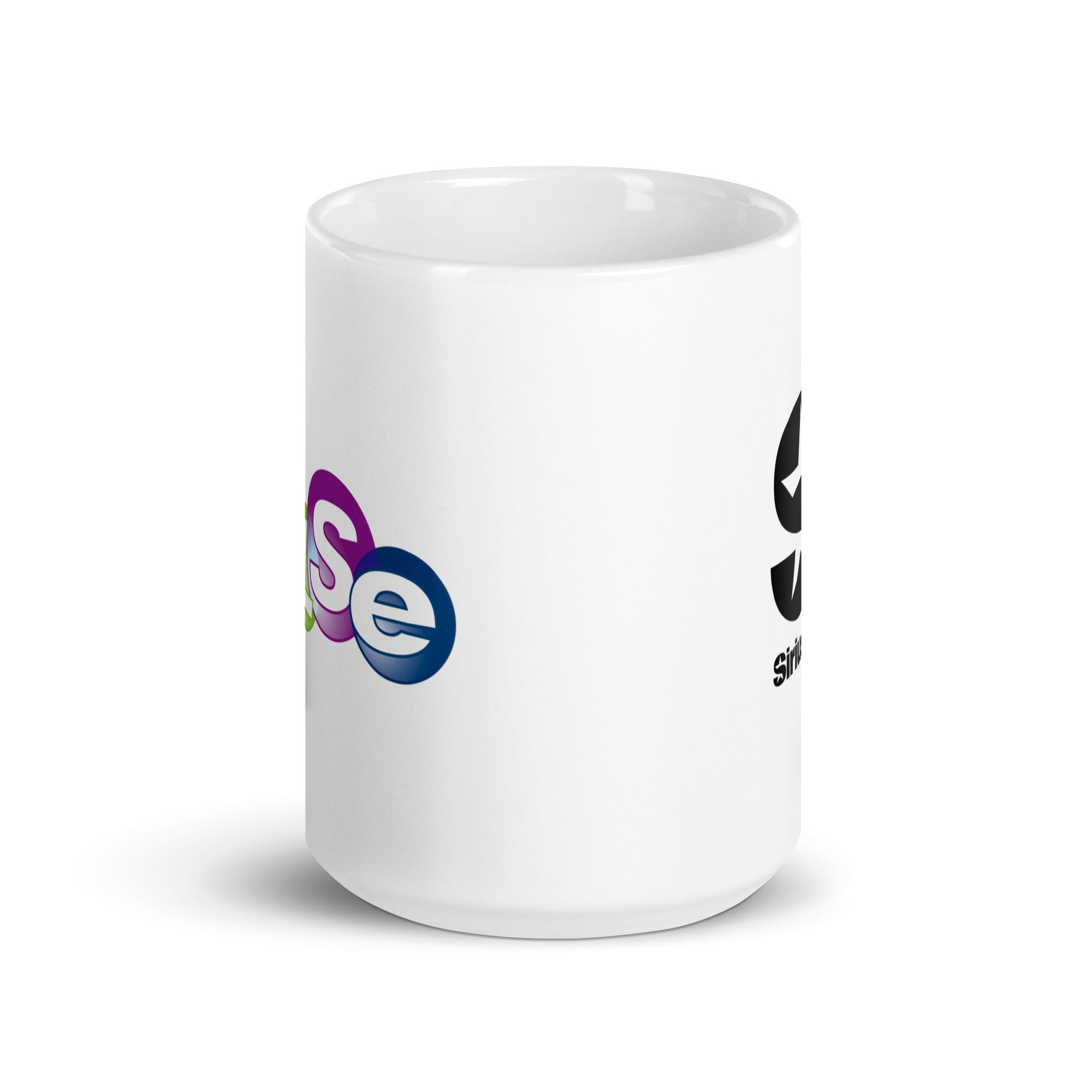 White mug. View opposite of handle.