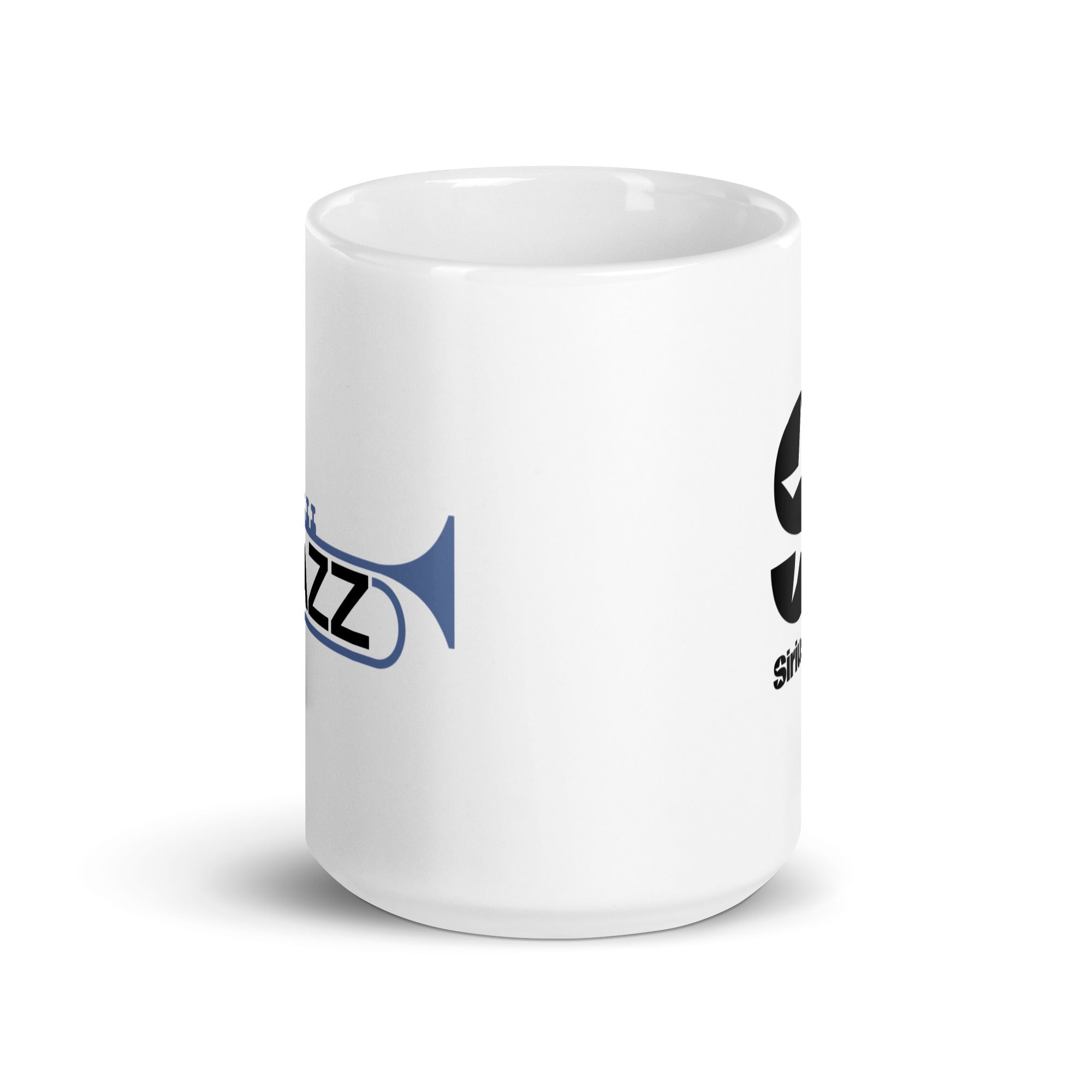 White mug. View opposite of handle.