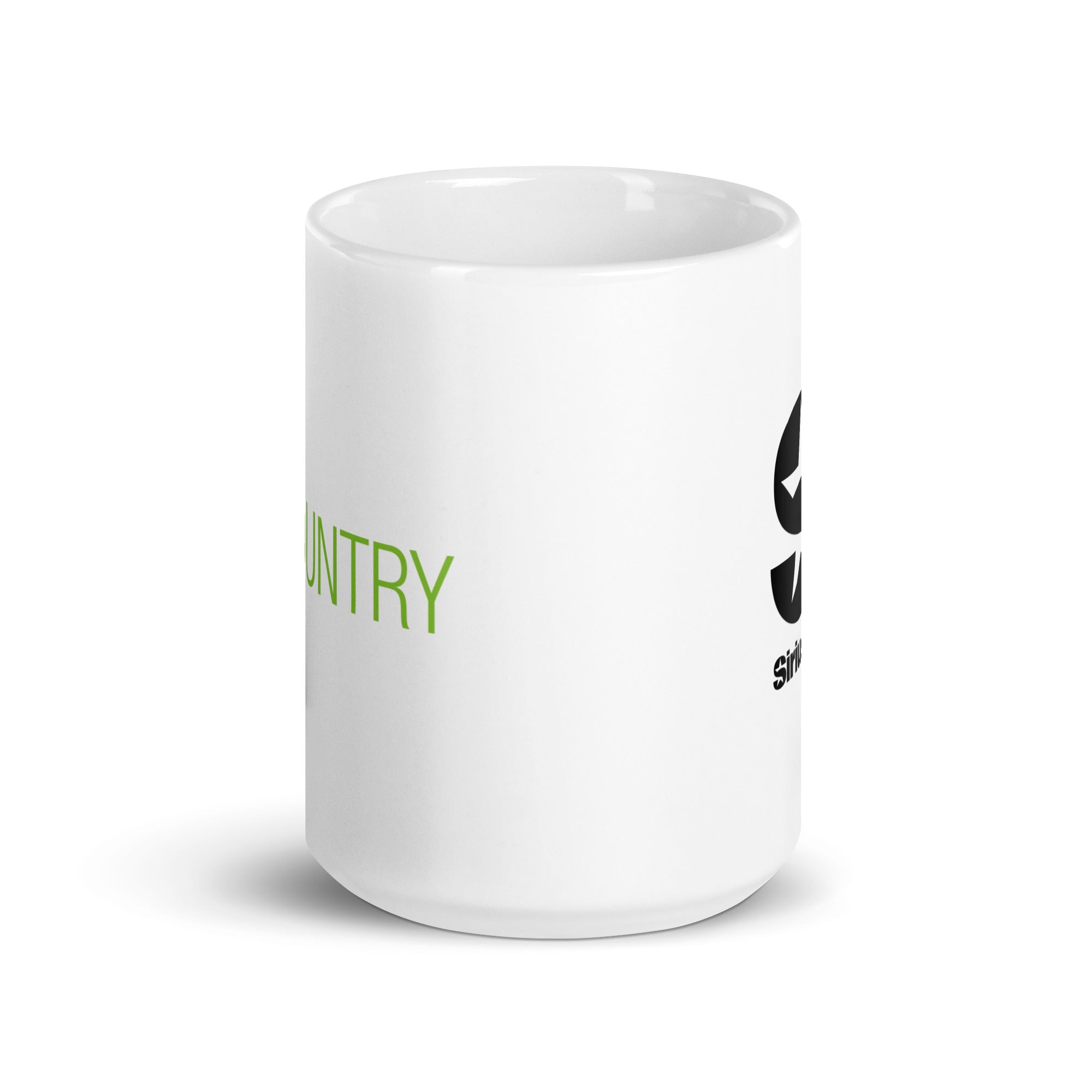 White mug. View opposite of handle.