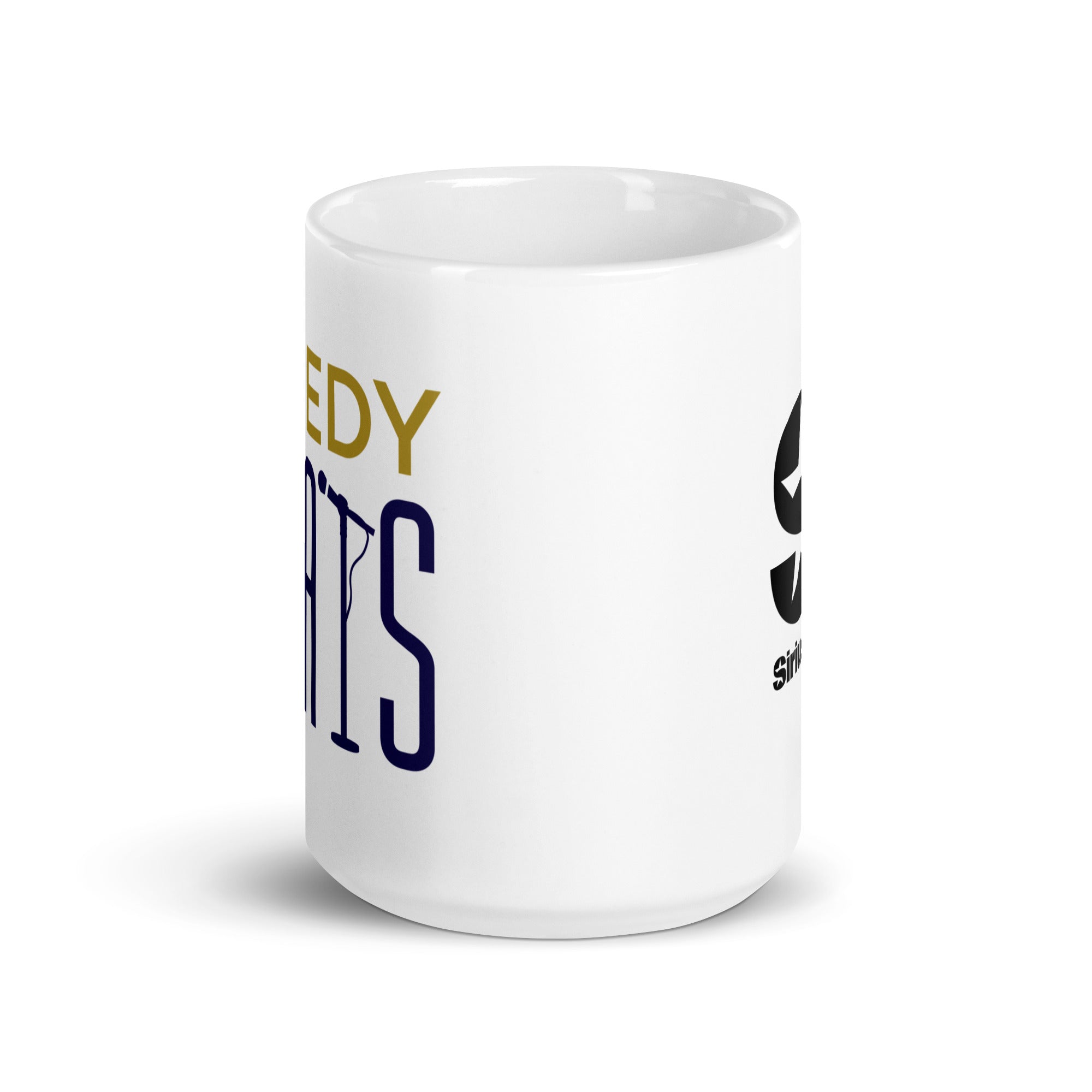 White mug. View opposite of handle.