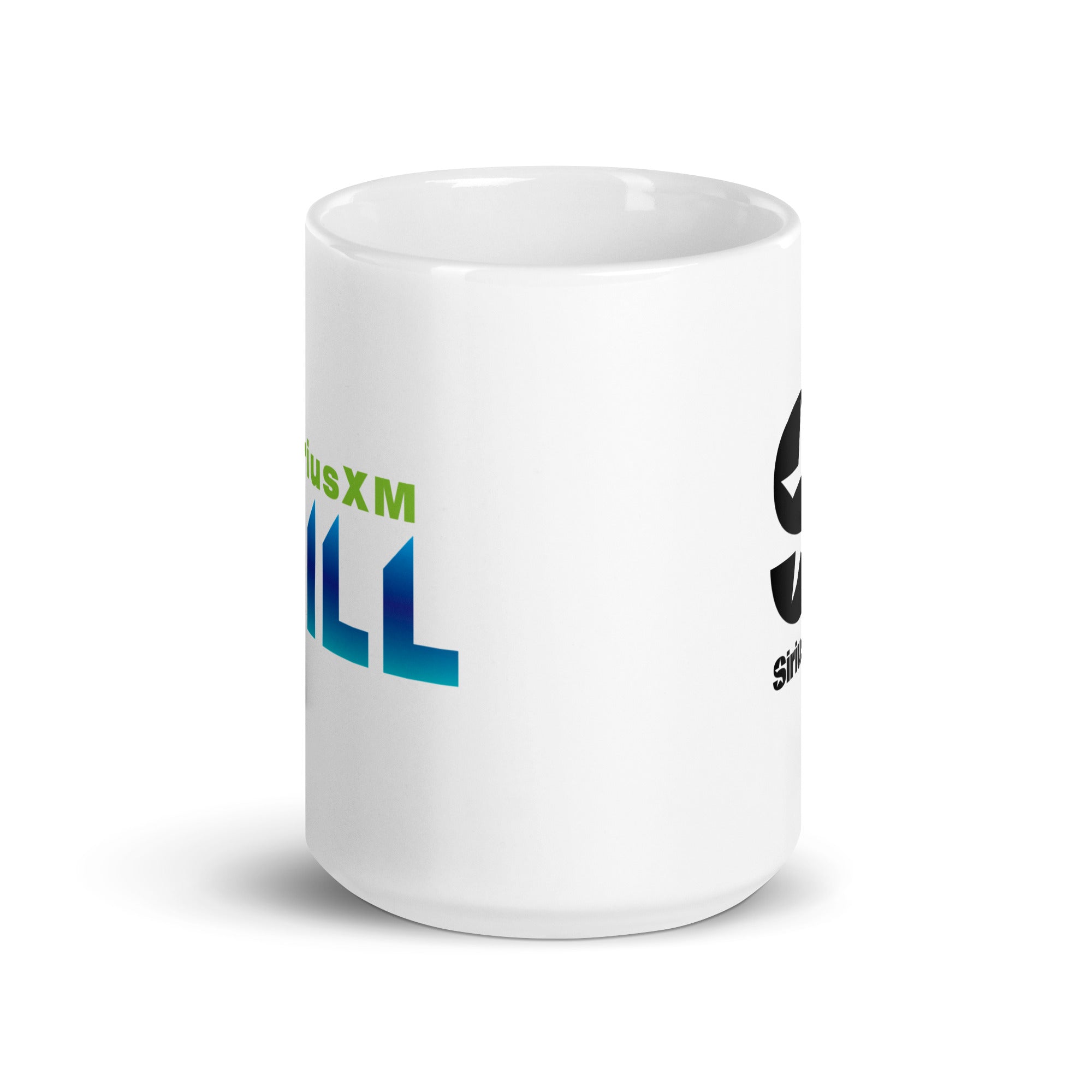 White mug. View opposite of handle.