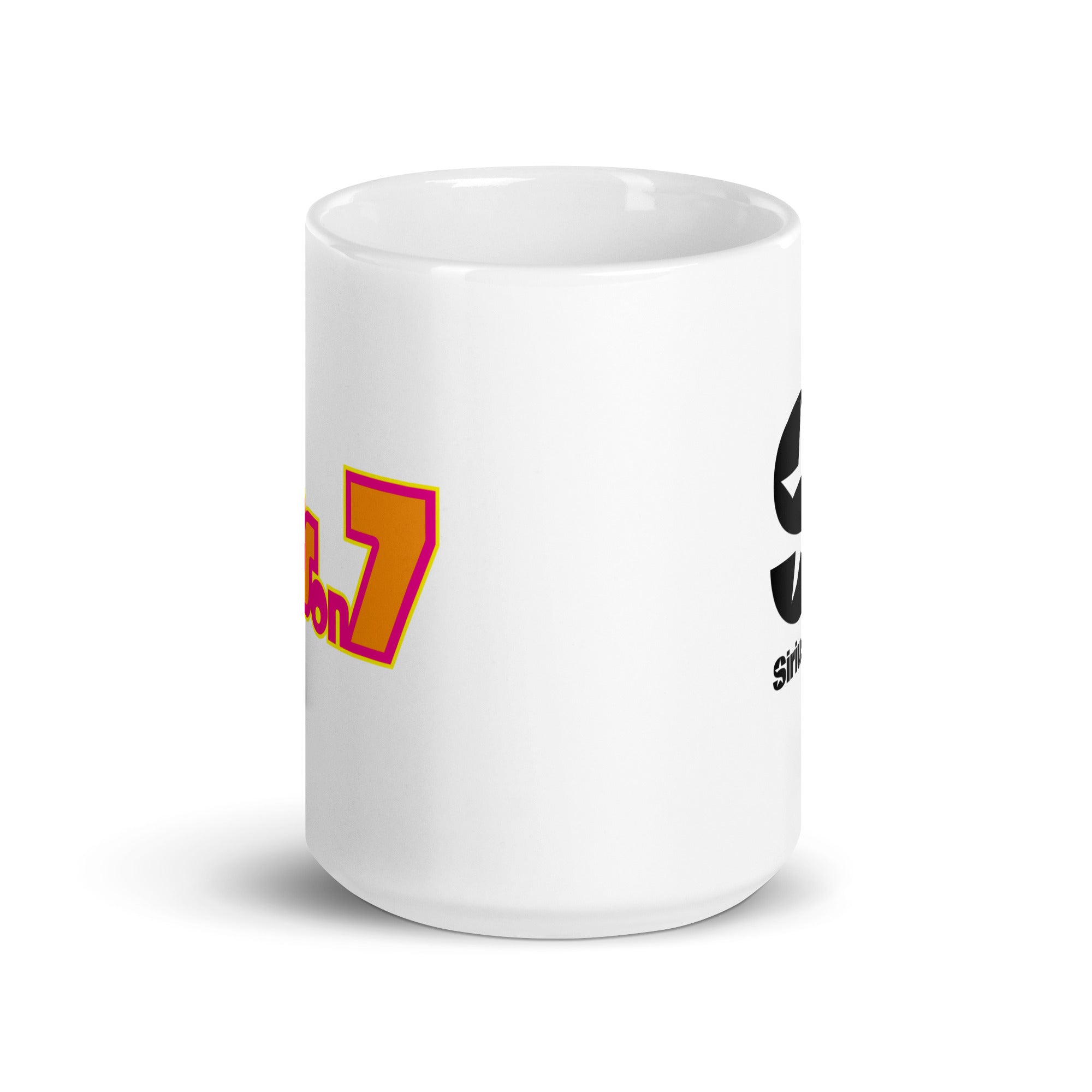 White mug. View opposite of handle.
