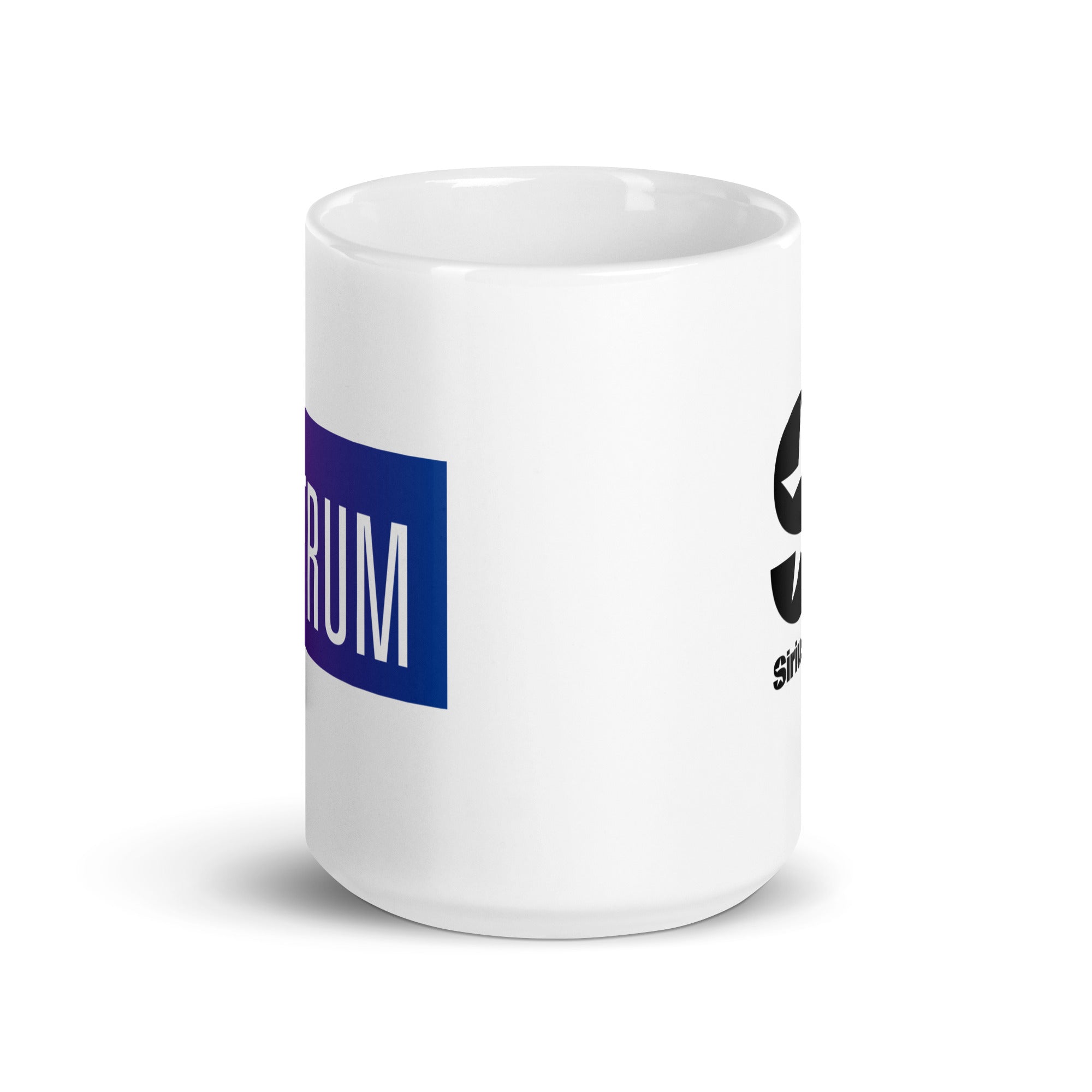 White mug. View opposite of handle.