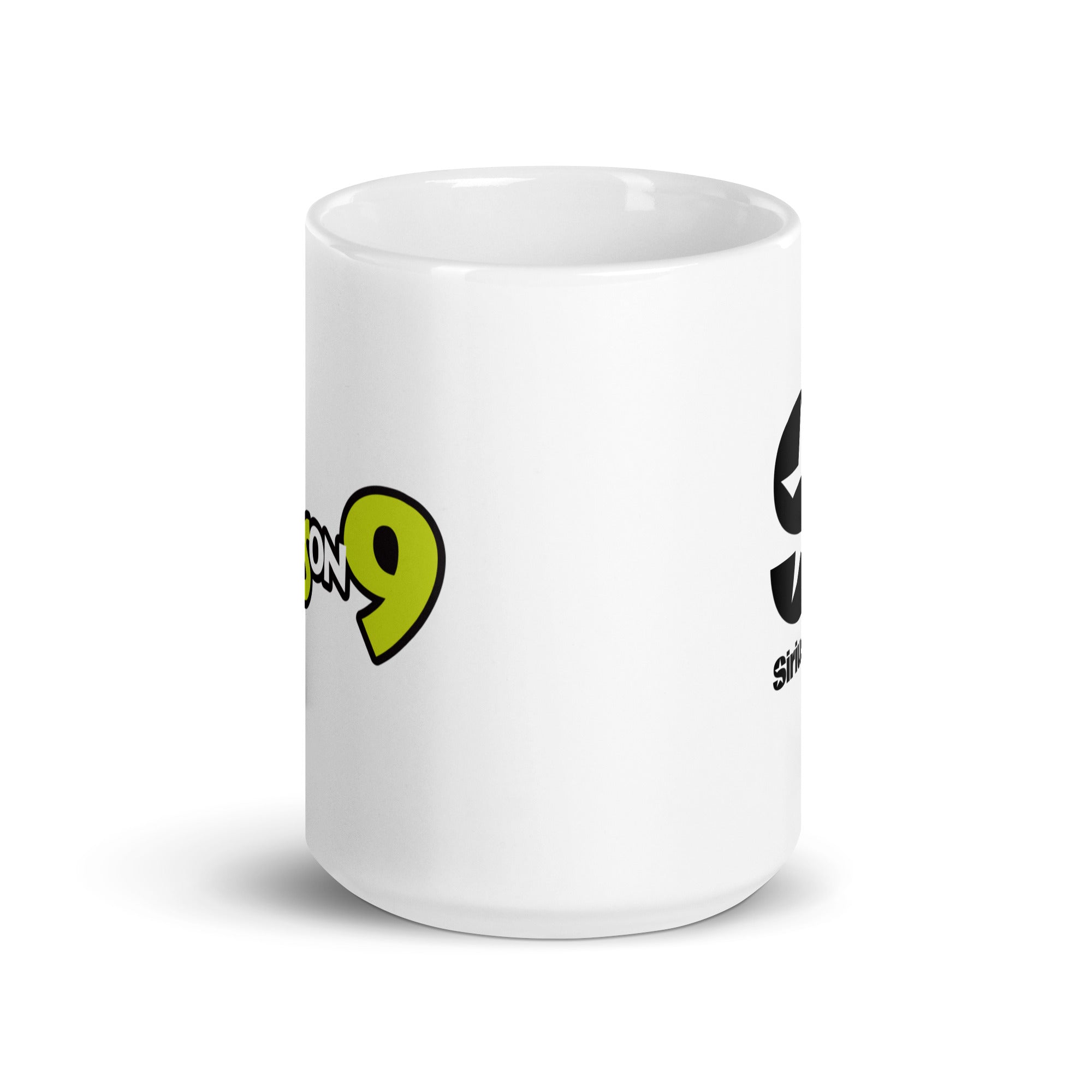 White mug. View opposite of handle.