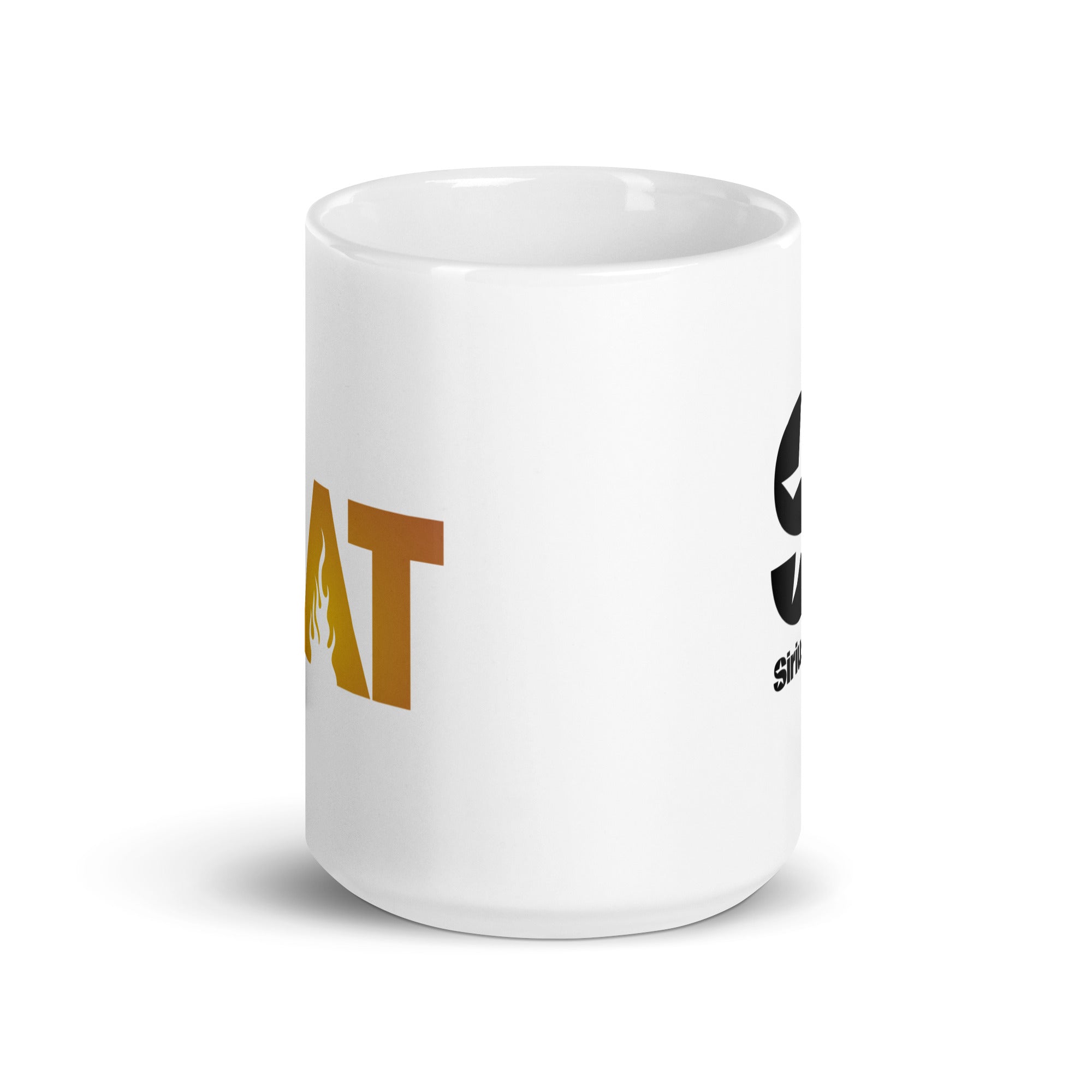 White mug. View opposite of handle.