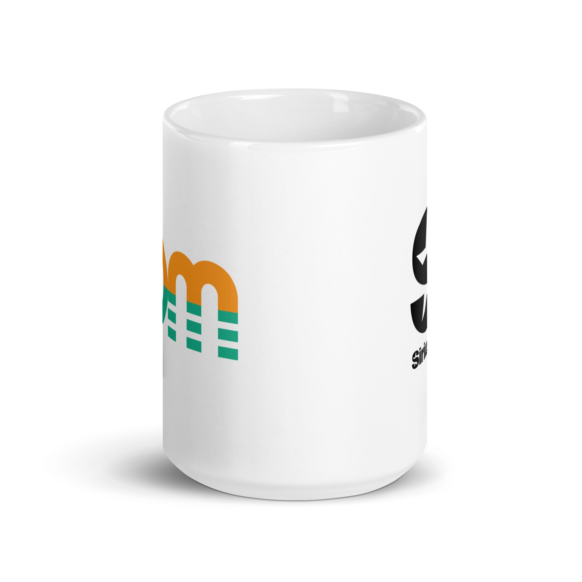 White ceramic mug. View opposite of handle.