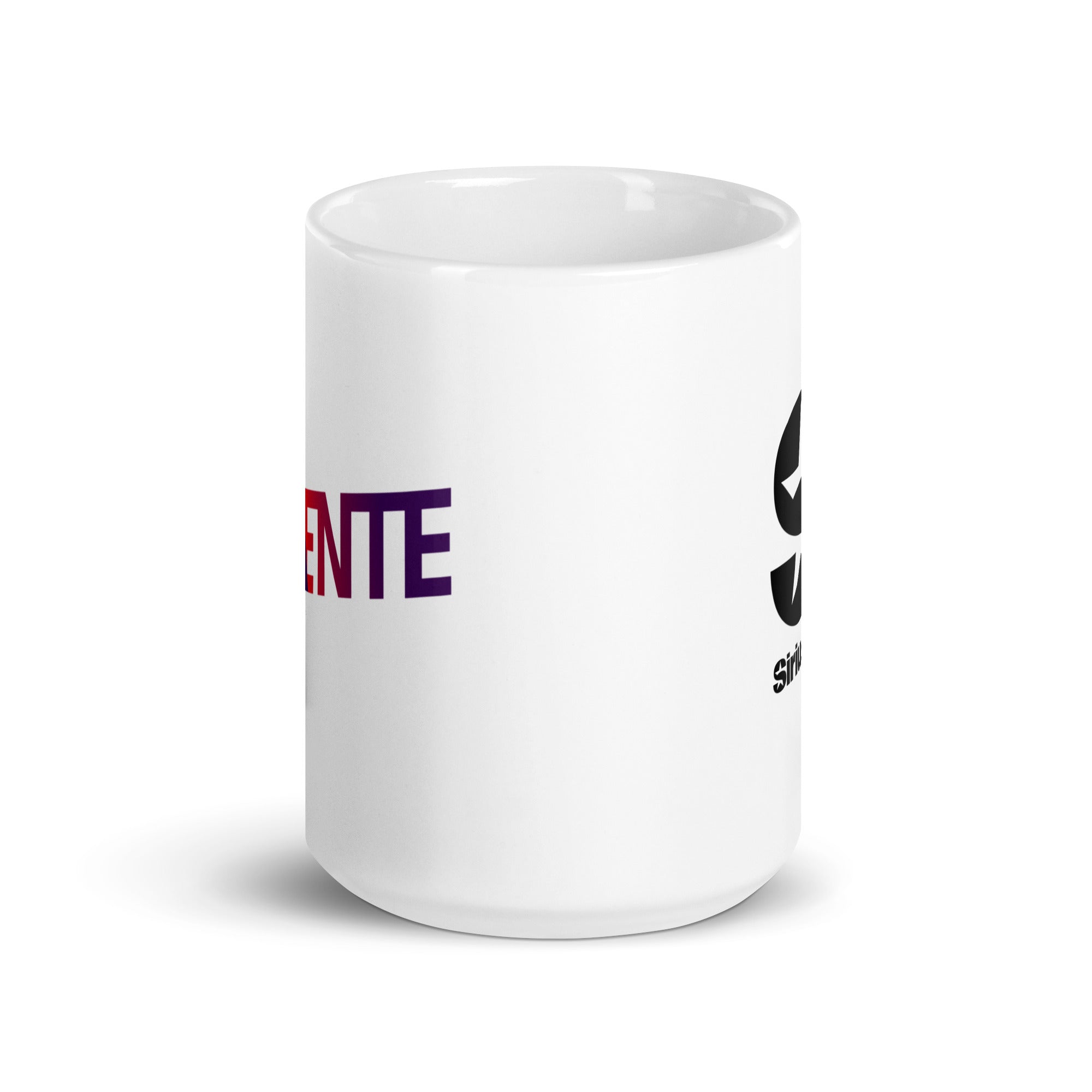 White mug. View opposite of handle.