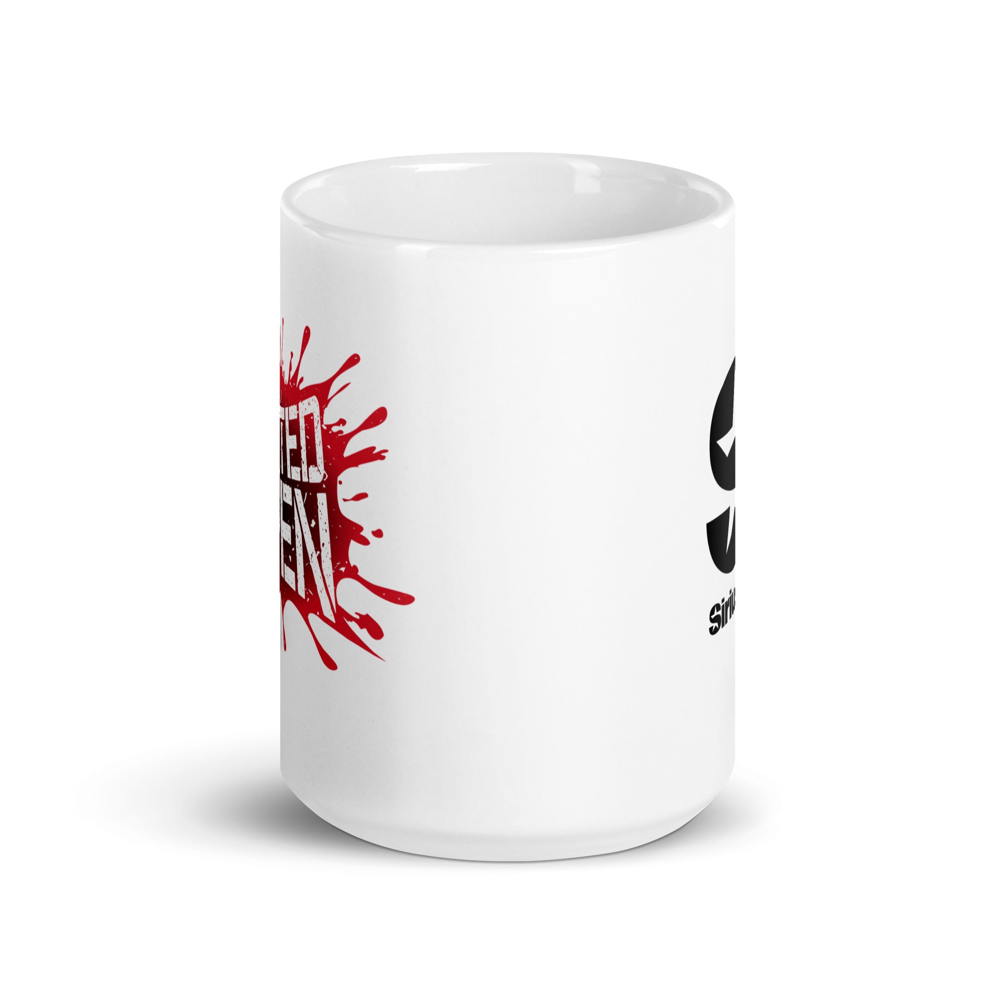 White mug. View opposite of handle.