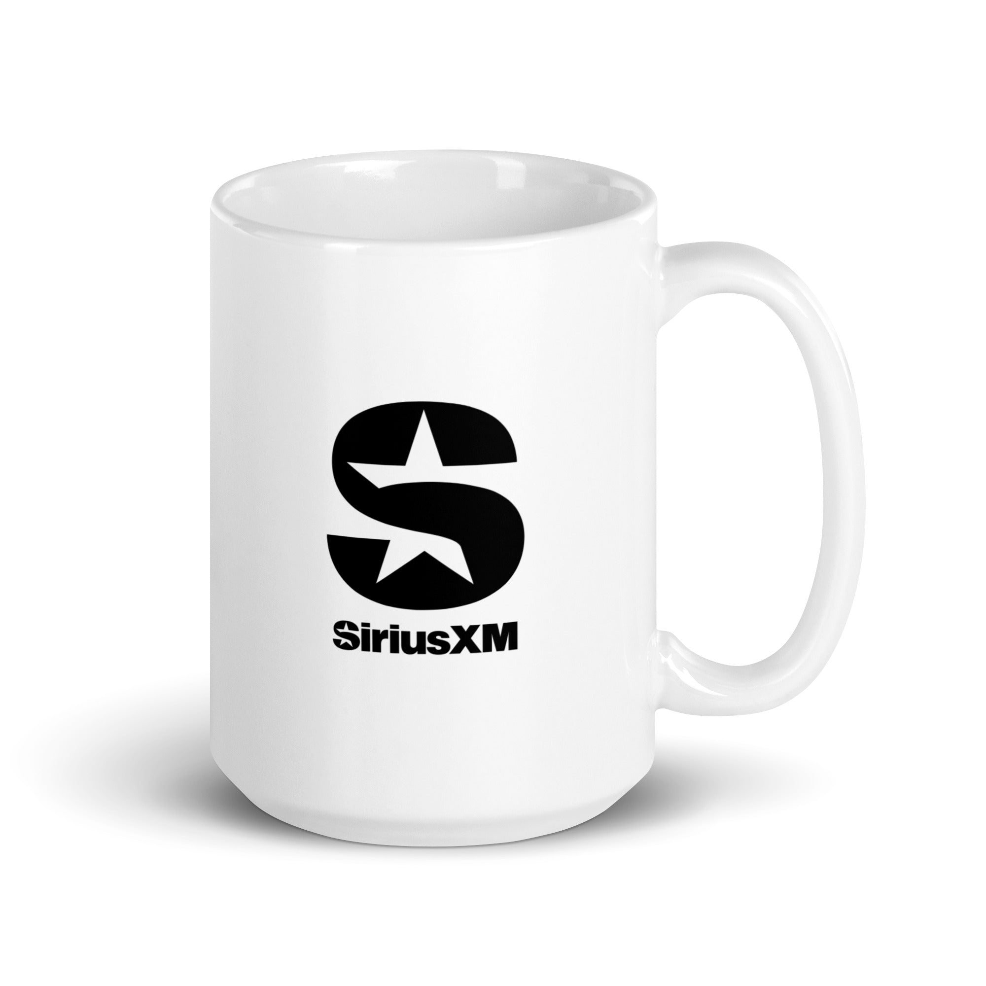 White ceramic mug featuring the 'SiriusXM' logo in black.
