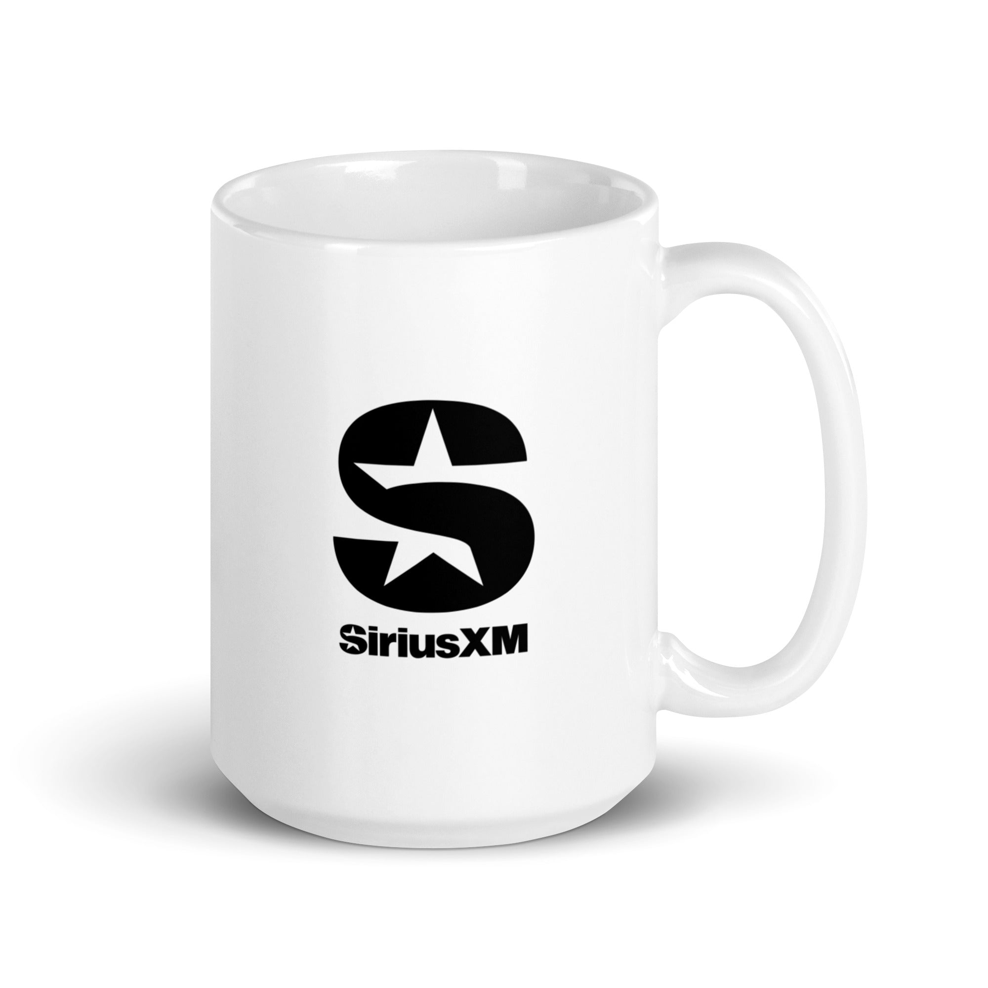 White mug featuring the 'SiriusXM' logo, with a prominent letter 'S' and a star design.