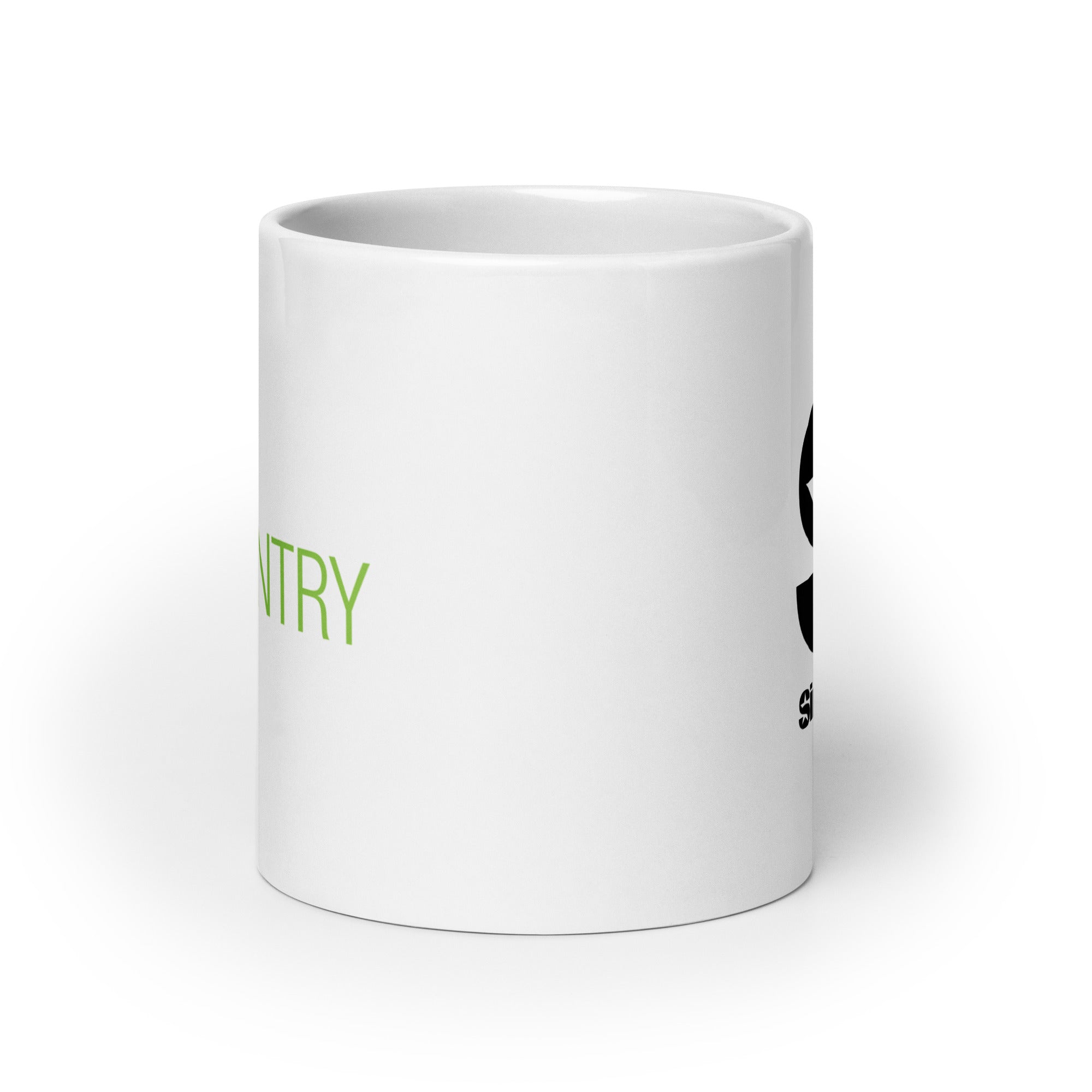 White mug. View opposite of handle.