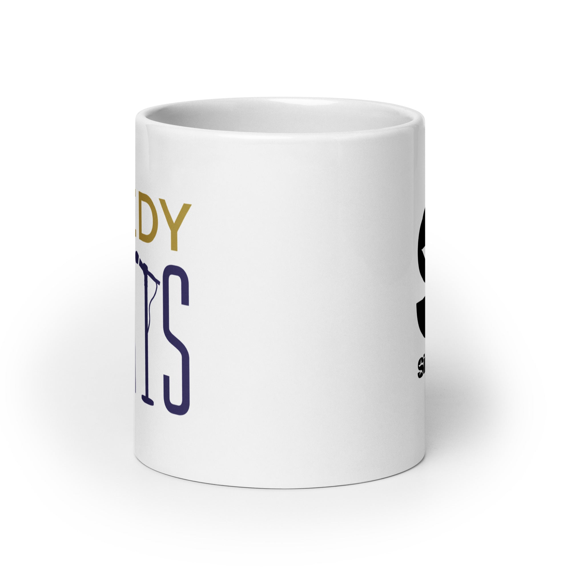 White mug. View opposite of handle.