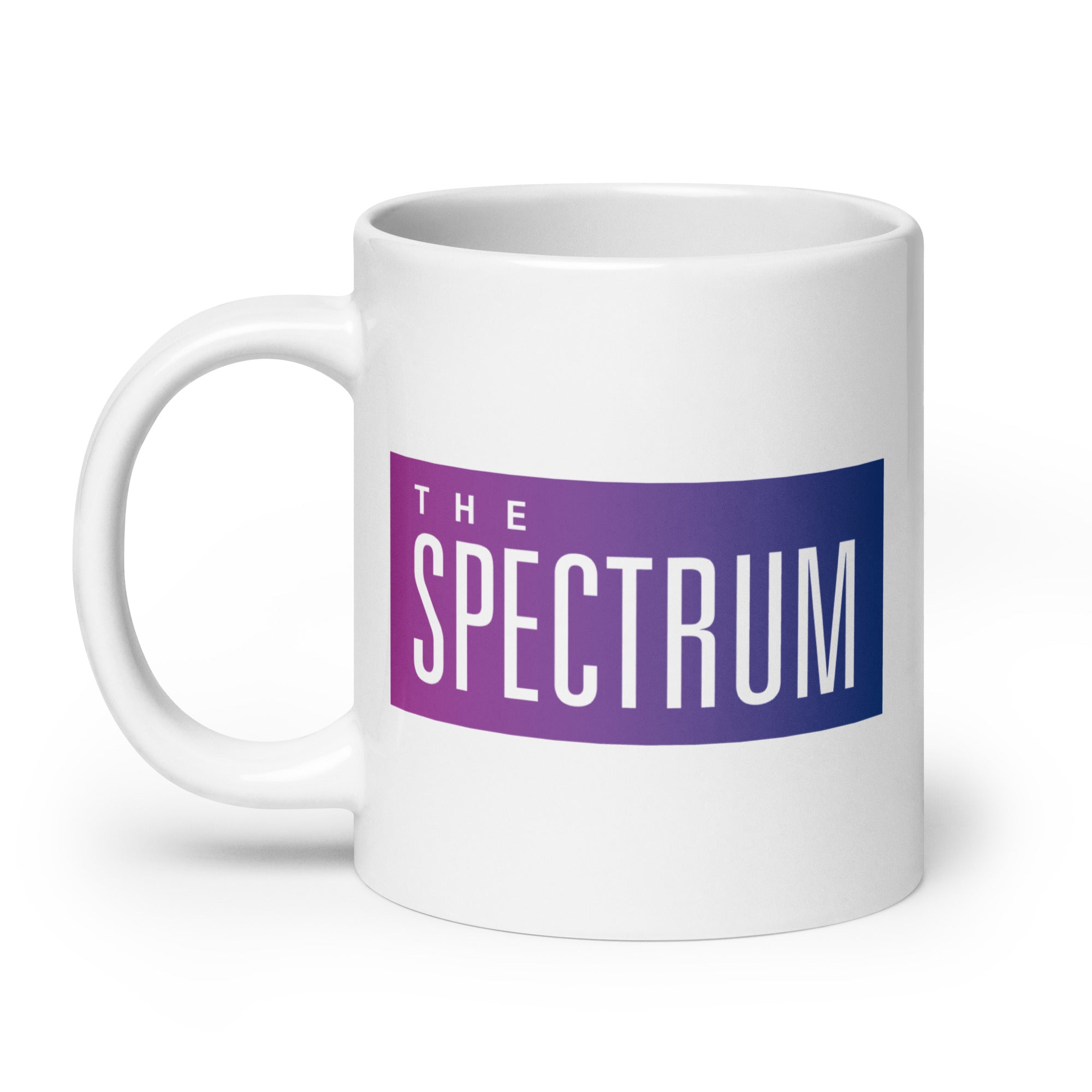 White mug featuring the text 'THE SPECTRUM' in a gradient of purple to blue.